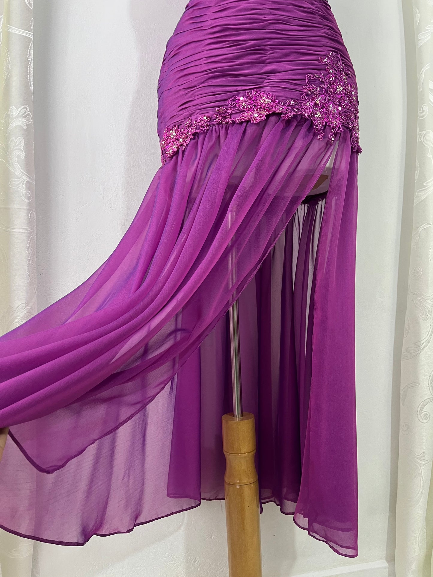 Purple corset dress with embroidered sequin and floral designs-one size: Fits S/M