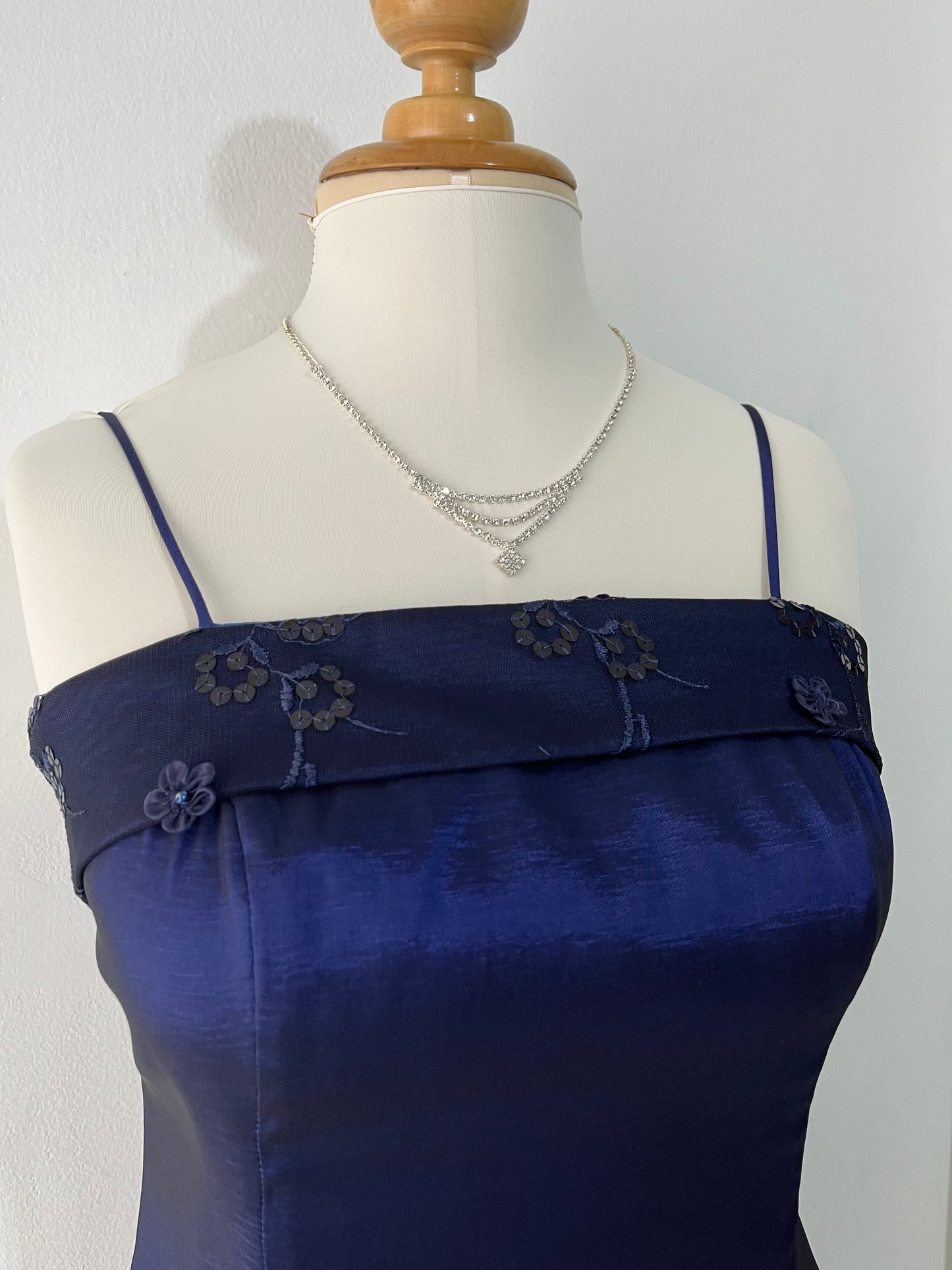 Captivating deep navy blue gown + Mesh cape with embroidery designs- Size M