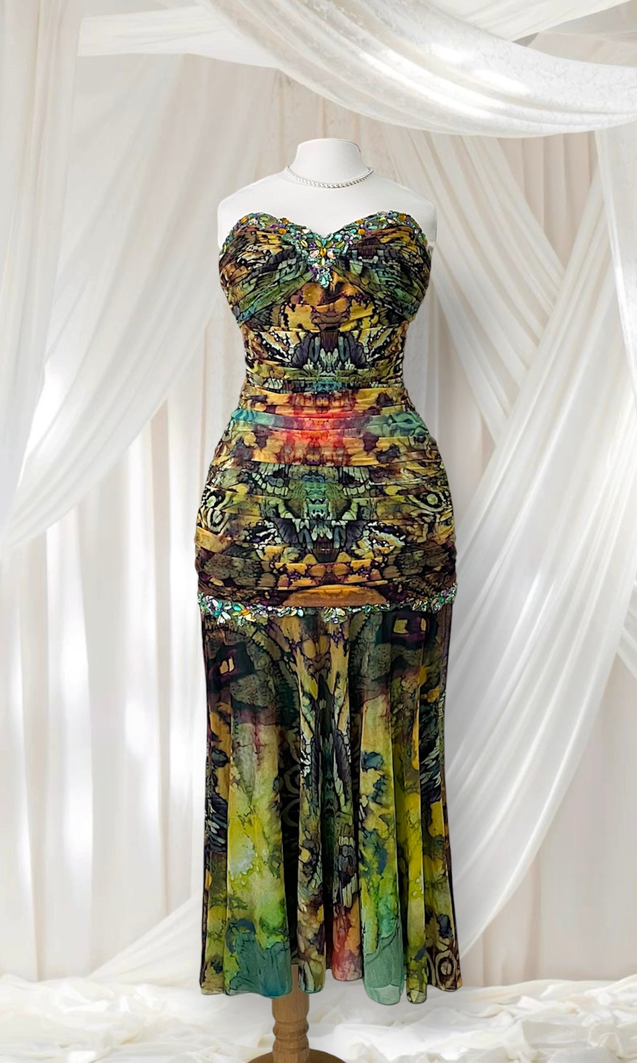 Chrysalis style ball gown with exquisite hand embroidered rhinestones and embellishments-size L