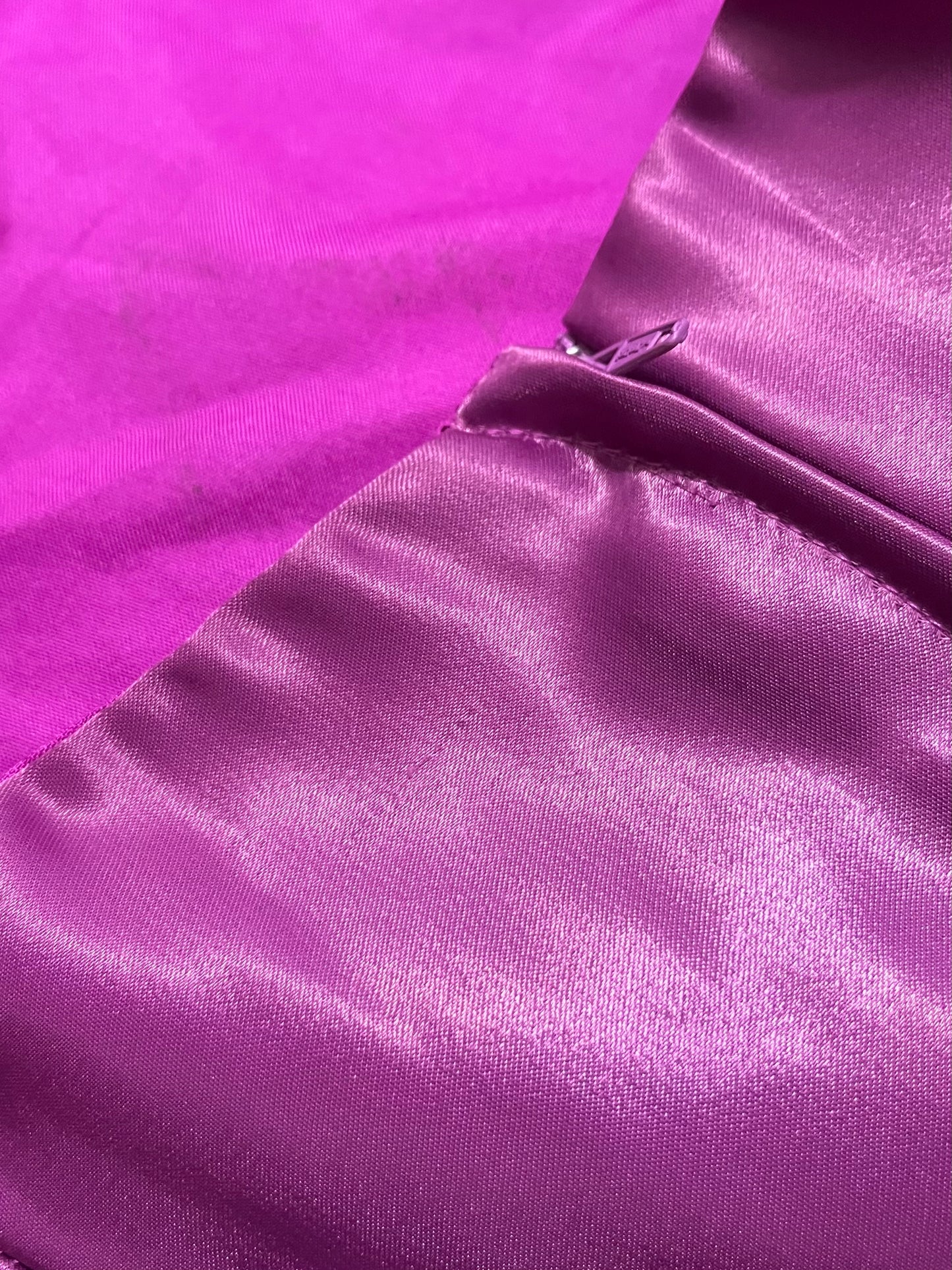 Magenta corset dress with floral designs embroidered in lilac and silver thread