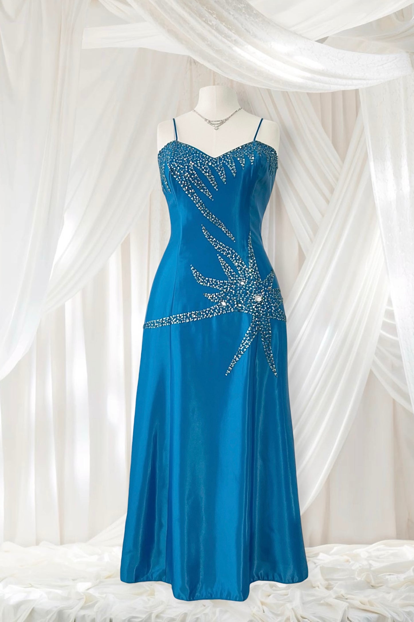 Capri blue corset dress with hand-embroidered embellishments-size L