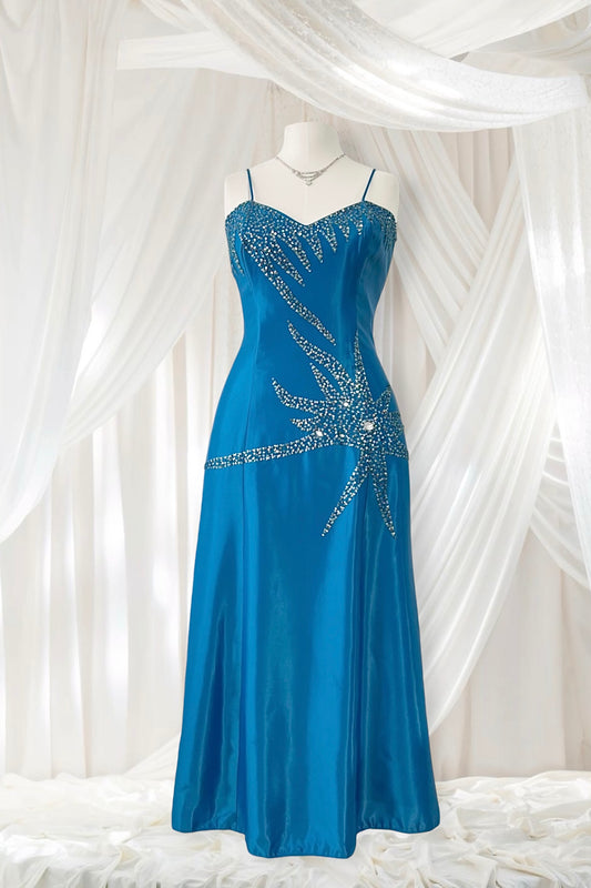 Capri blue corset dress with hand-embroidered embellishments-size L