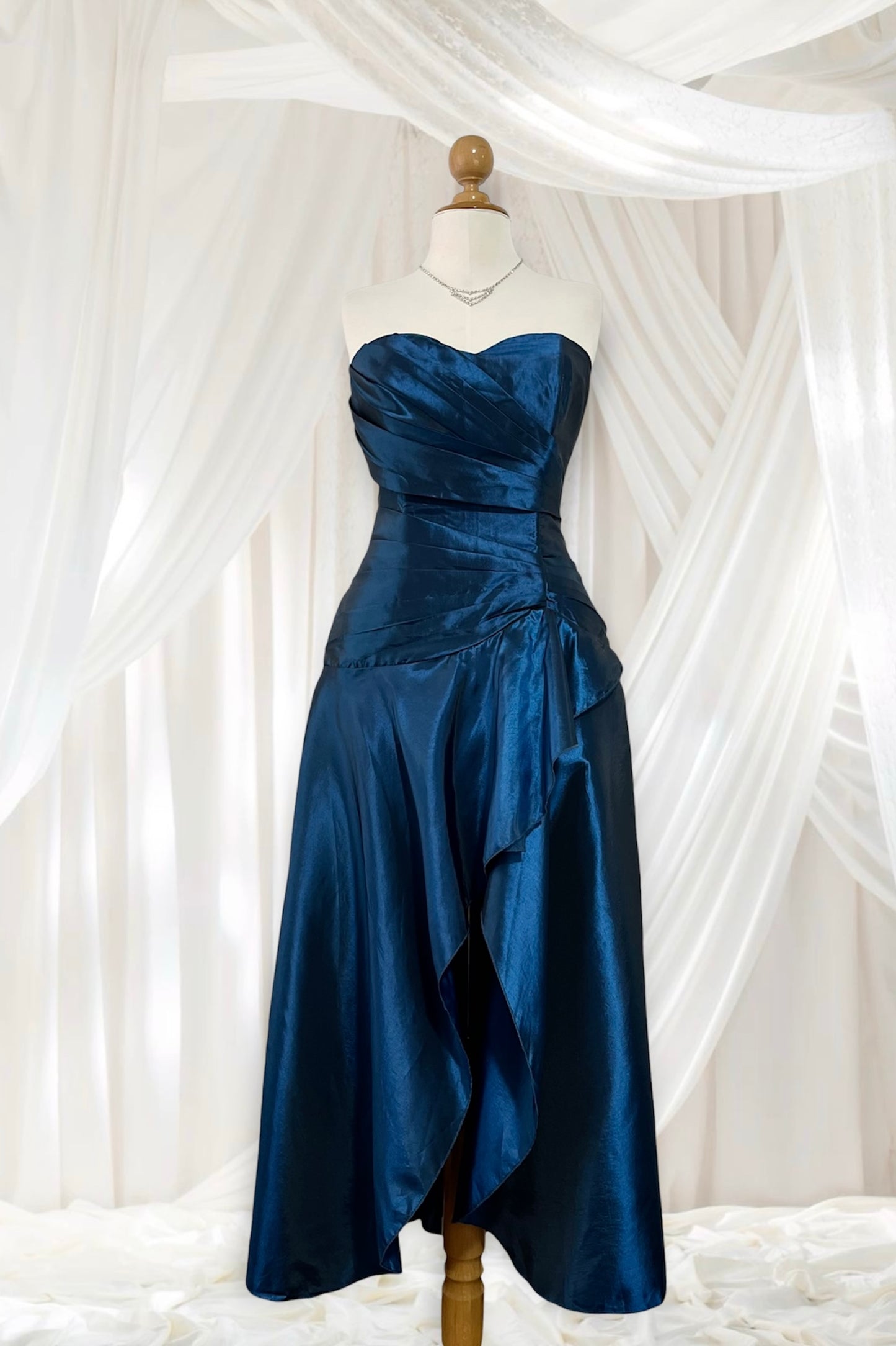 Dark blue iridescent taffeta corset dress- size L/XL