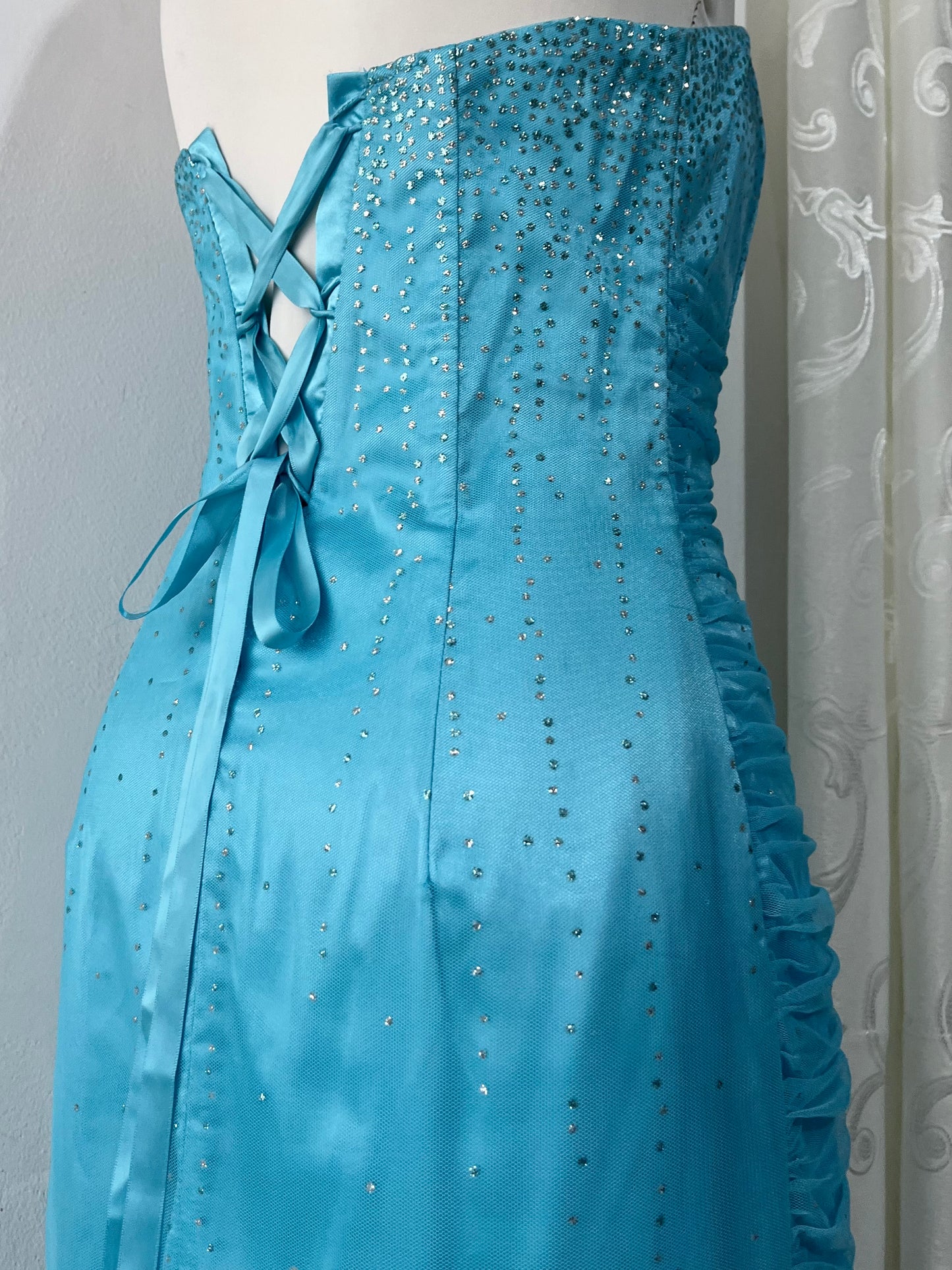 Light blue mermaid-style corset dress with silver sparkles-size S