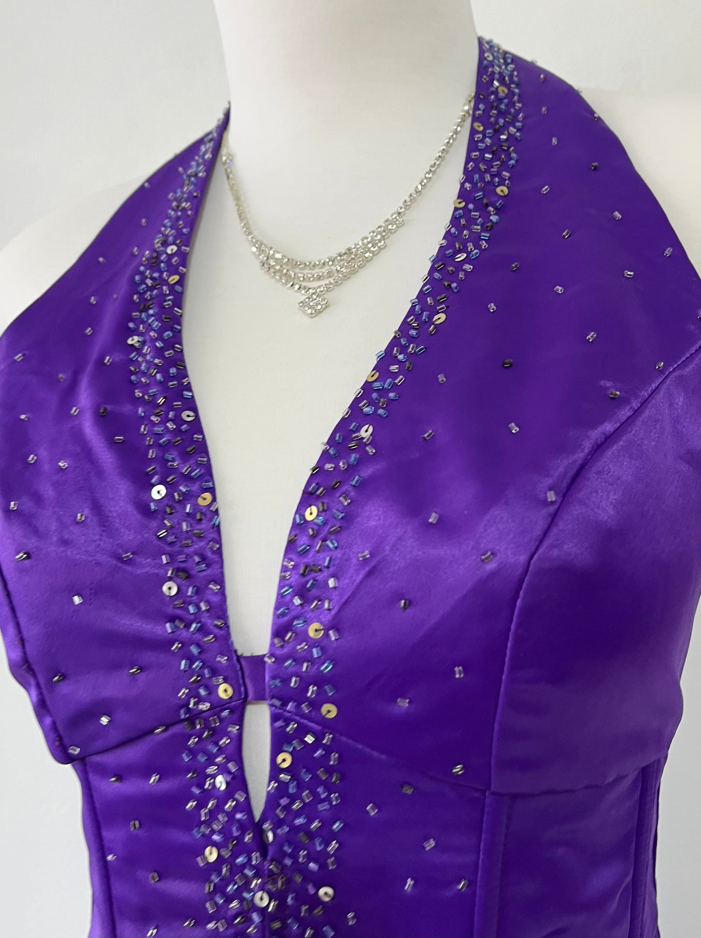 Royal purple corset gown with sequins and bead embellishments-size S