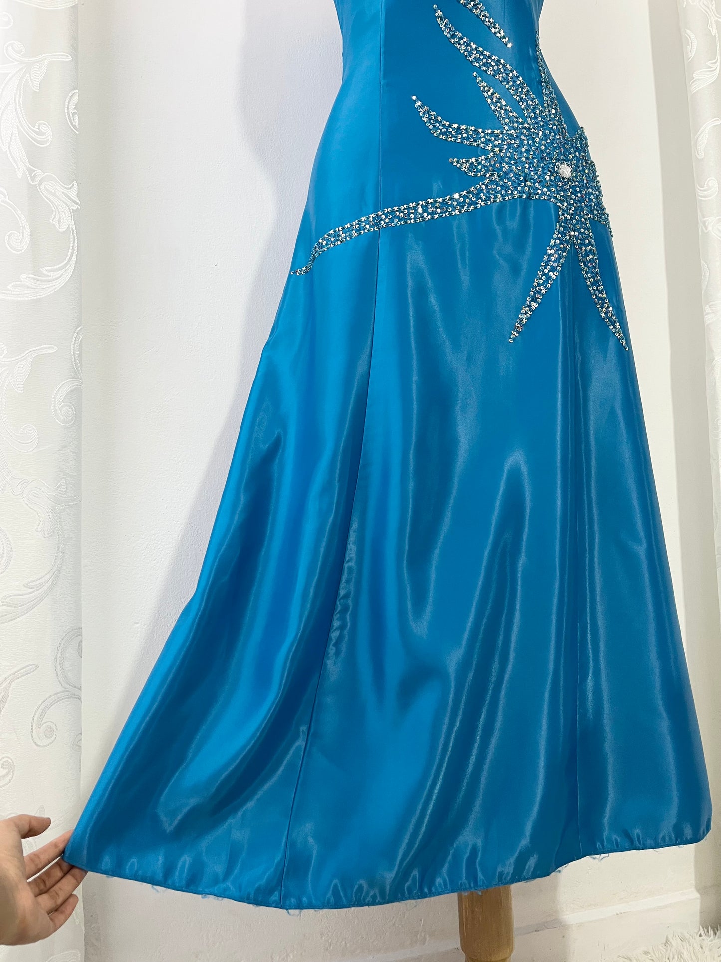 Capri blue corset dress with hand-embroidered embellishments-size L