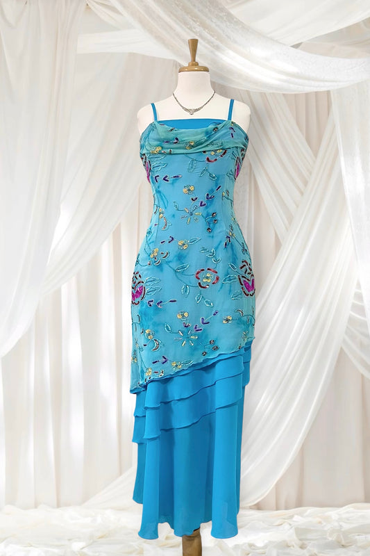 Silk fairy dress with exquisite sequin embroidery and embellishments  - Size M