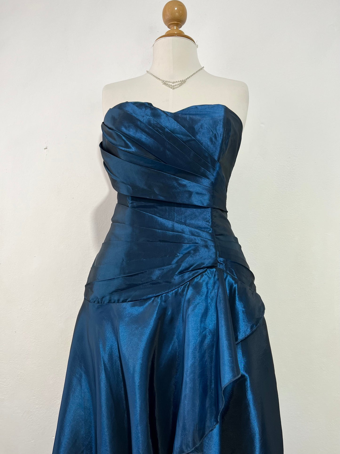Dark blue iridescent taffeta corset dress- size L/XL