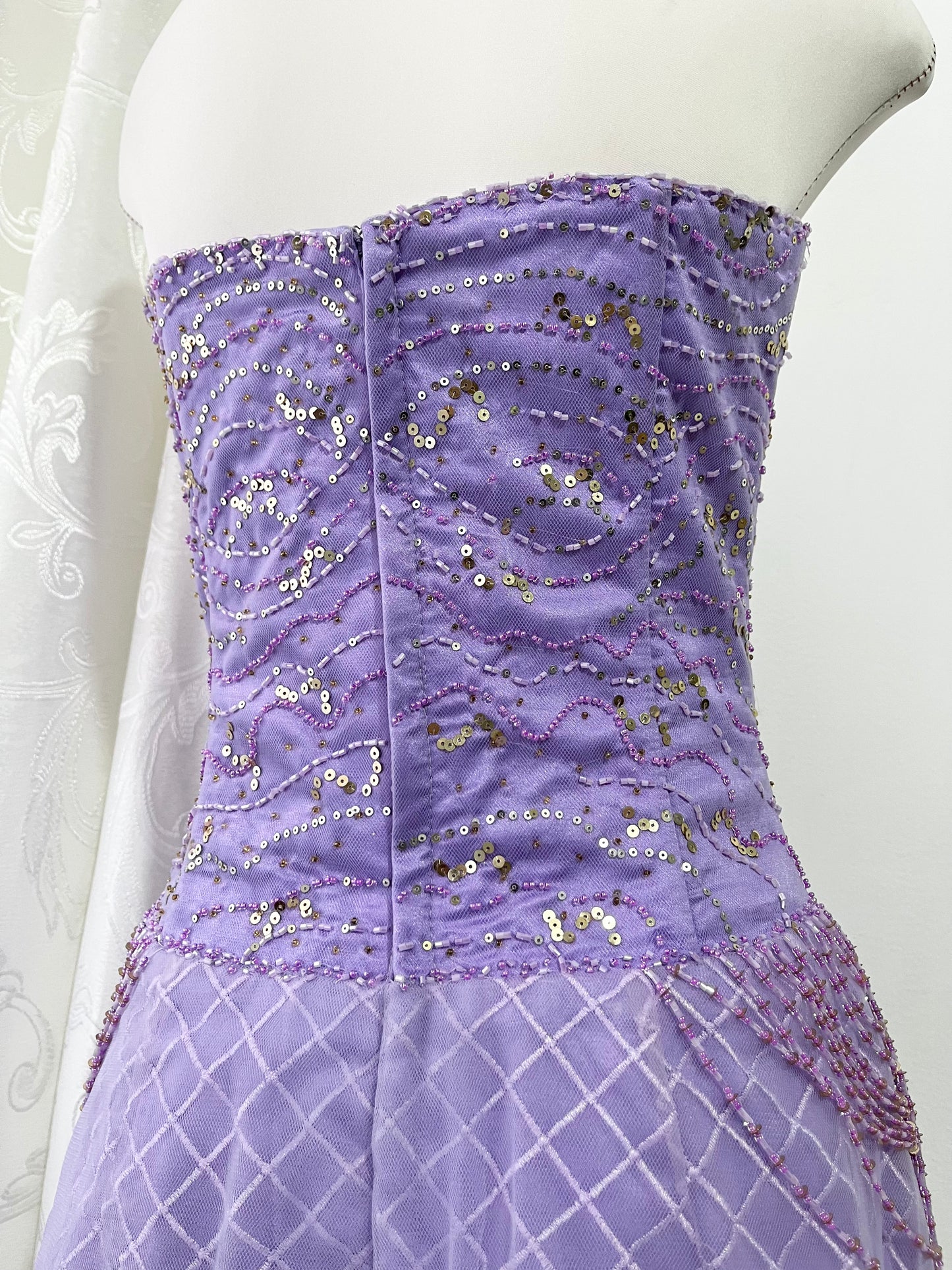Lilac corset princess dress with exquisite embroidery of embellishments and sequins- size S
