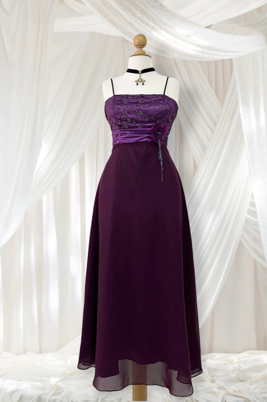 Royal purple corset dress with dangling embellishments and lace - size M