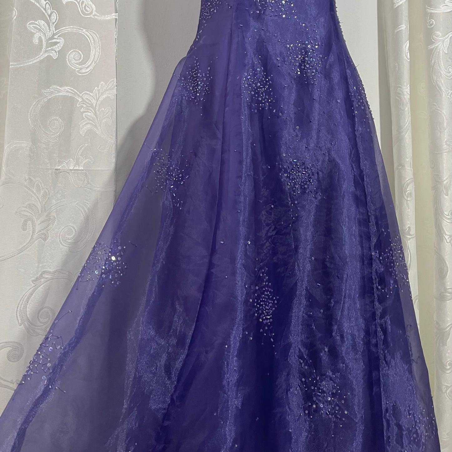 Captivating purple gown dress with exquisite hand embroidered sequins- Size L/XL