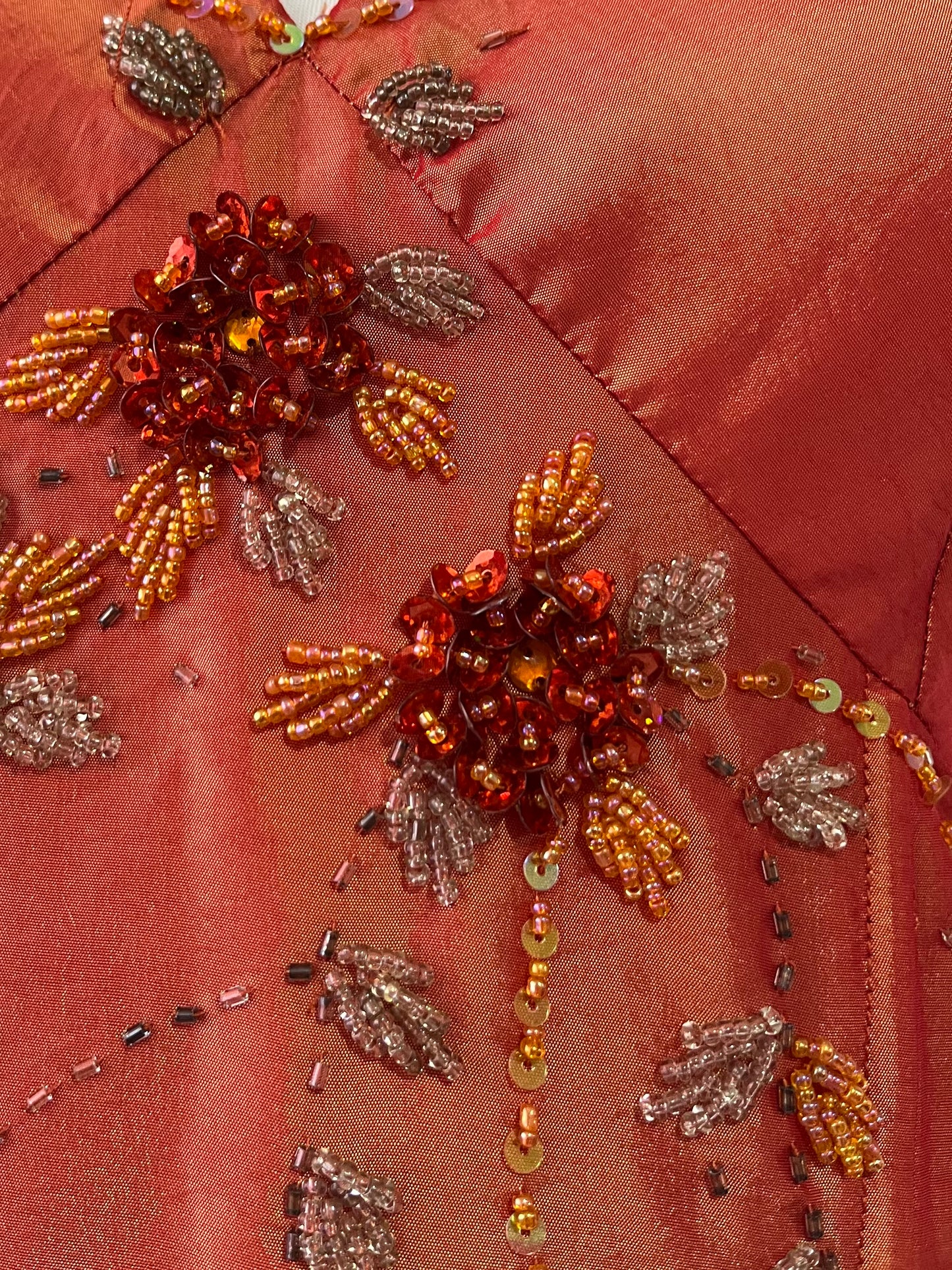 Amber taffeta corset dress decorated with exquisite hand-embroidered beads-size L