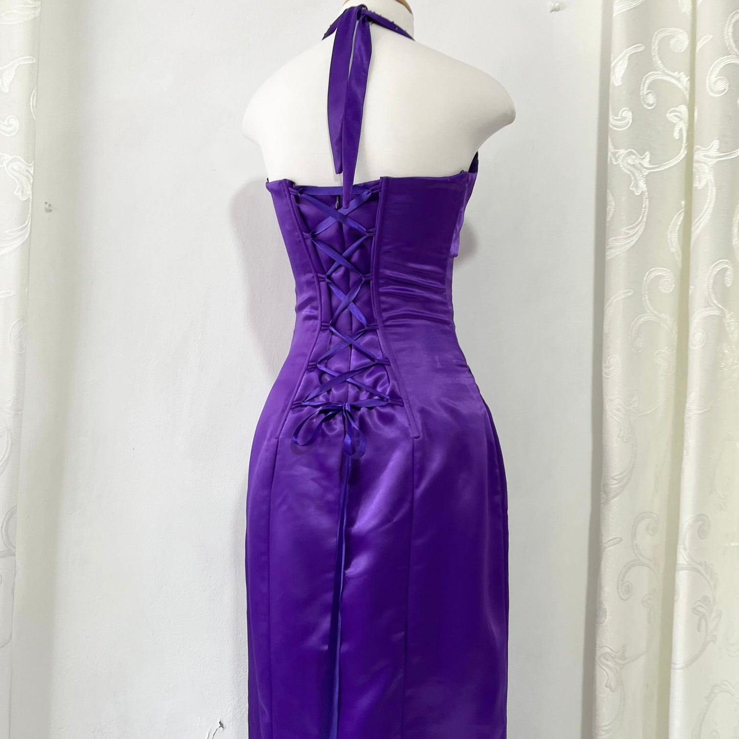 Royal purple corset gown with sequins and bead embellishments-size S