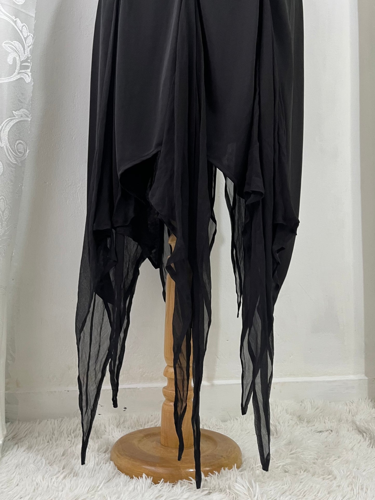 Halter gown with draped bodice featuring floral appliqué embroidered designs and asymmetrical silk point skirt-size XL