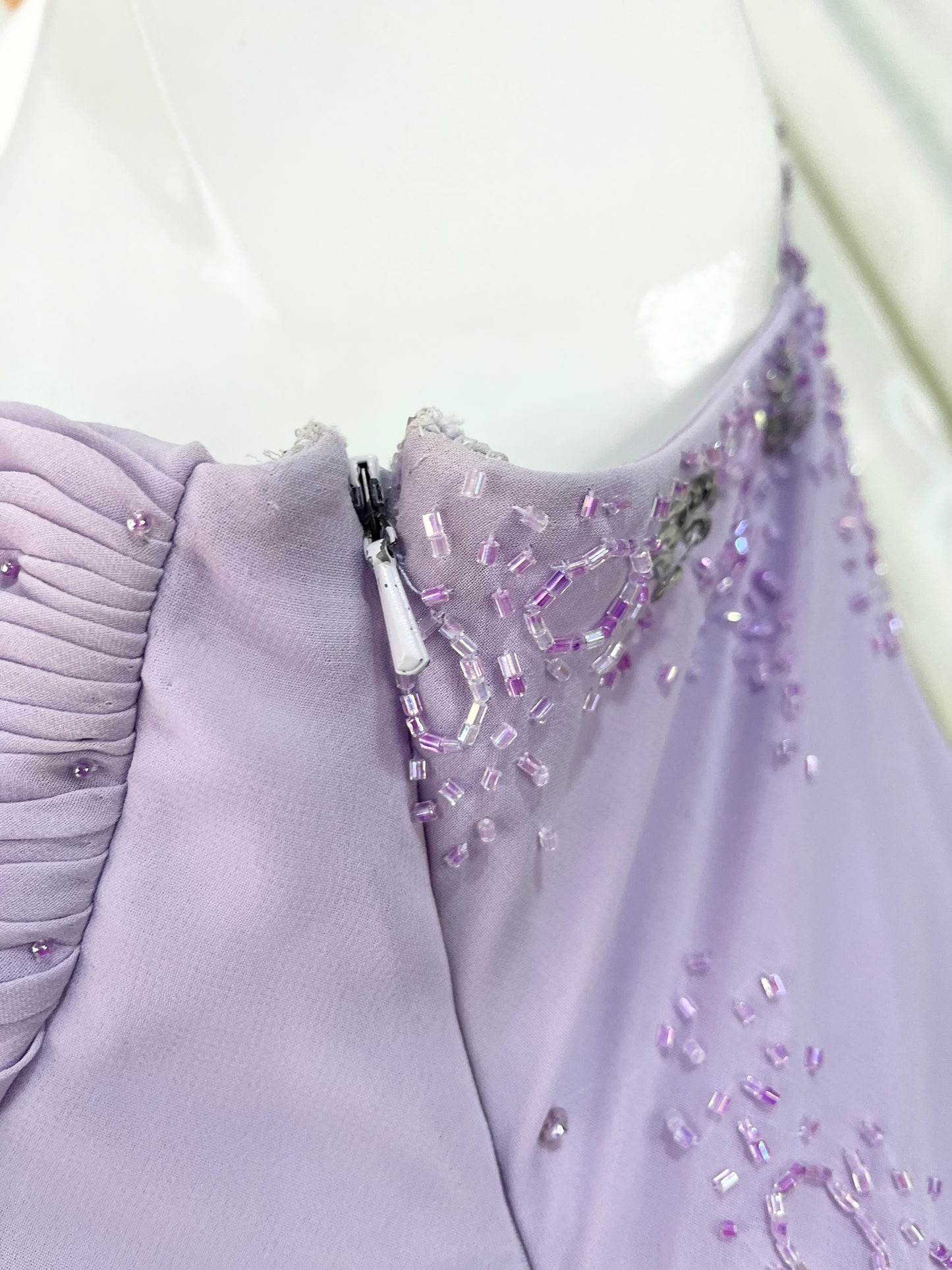 Captivating long dress in pastel lavender with sequin and bead embroidery