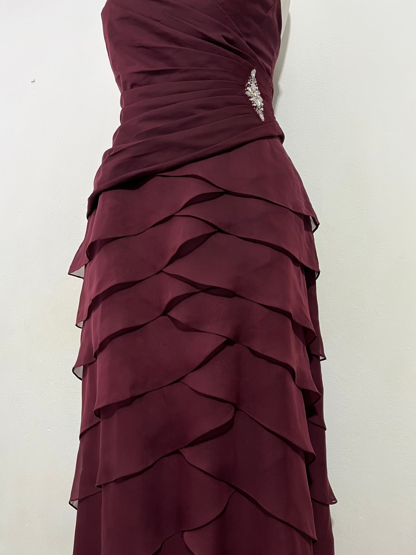 Burgundy layered dress with rhinestones- size M/L