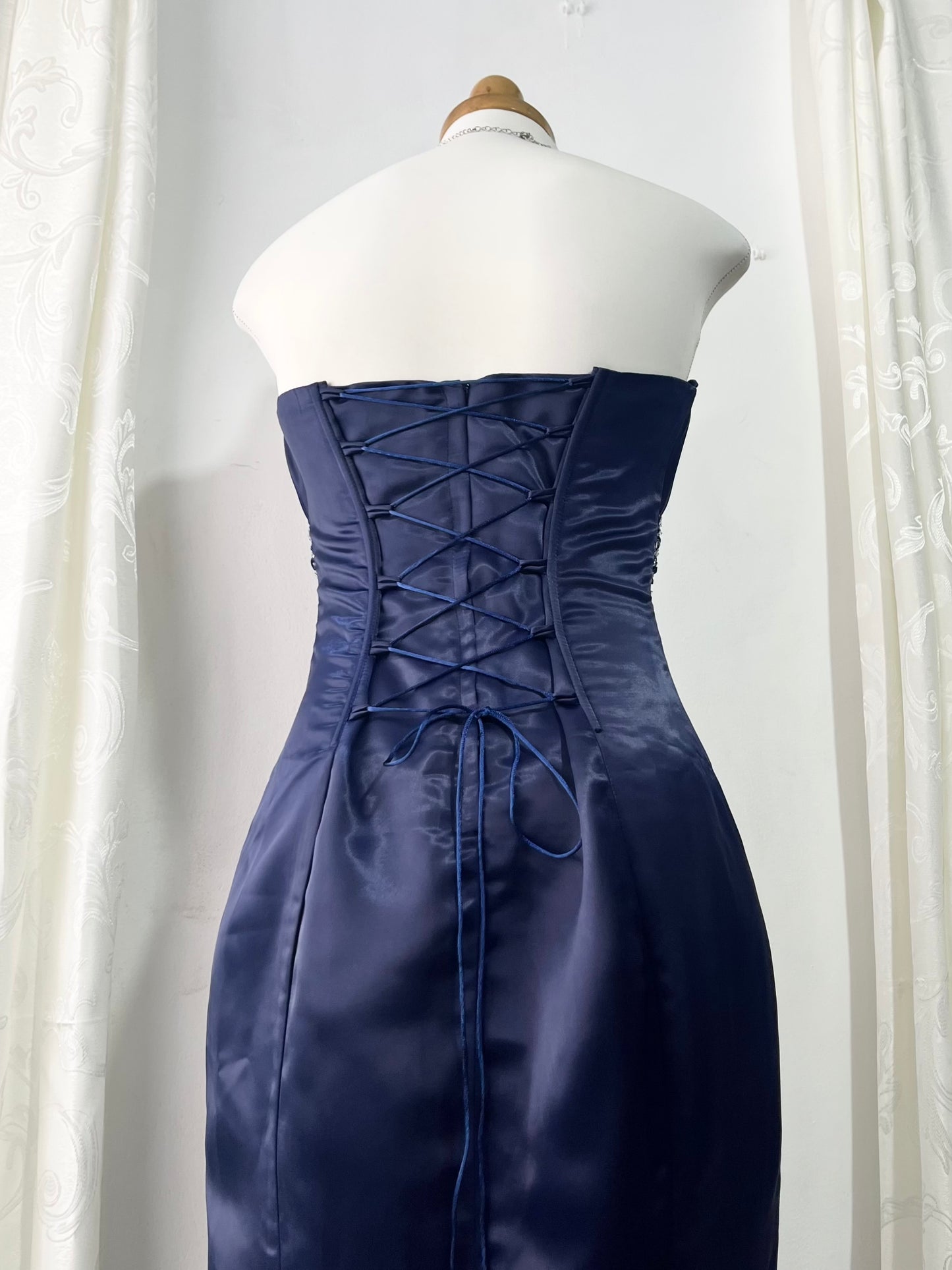 Dark blue mermaid corset dress with rhinestones and embellishments-size S