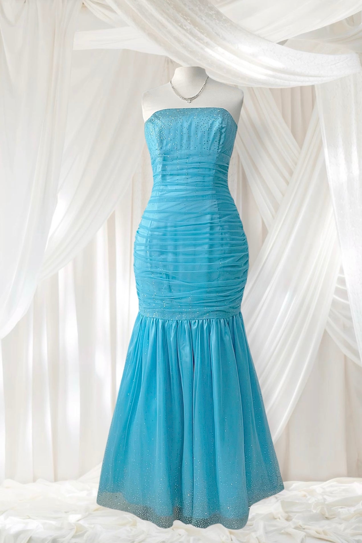 Light blue mermaid-style corset dress with silver sparkles-size S