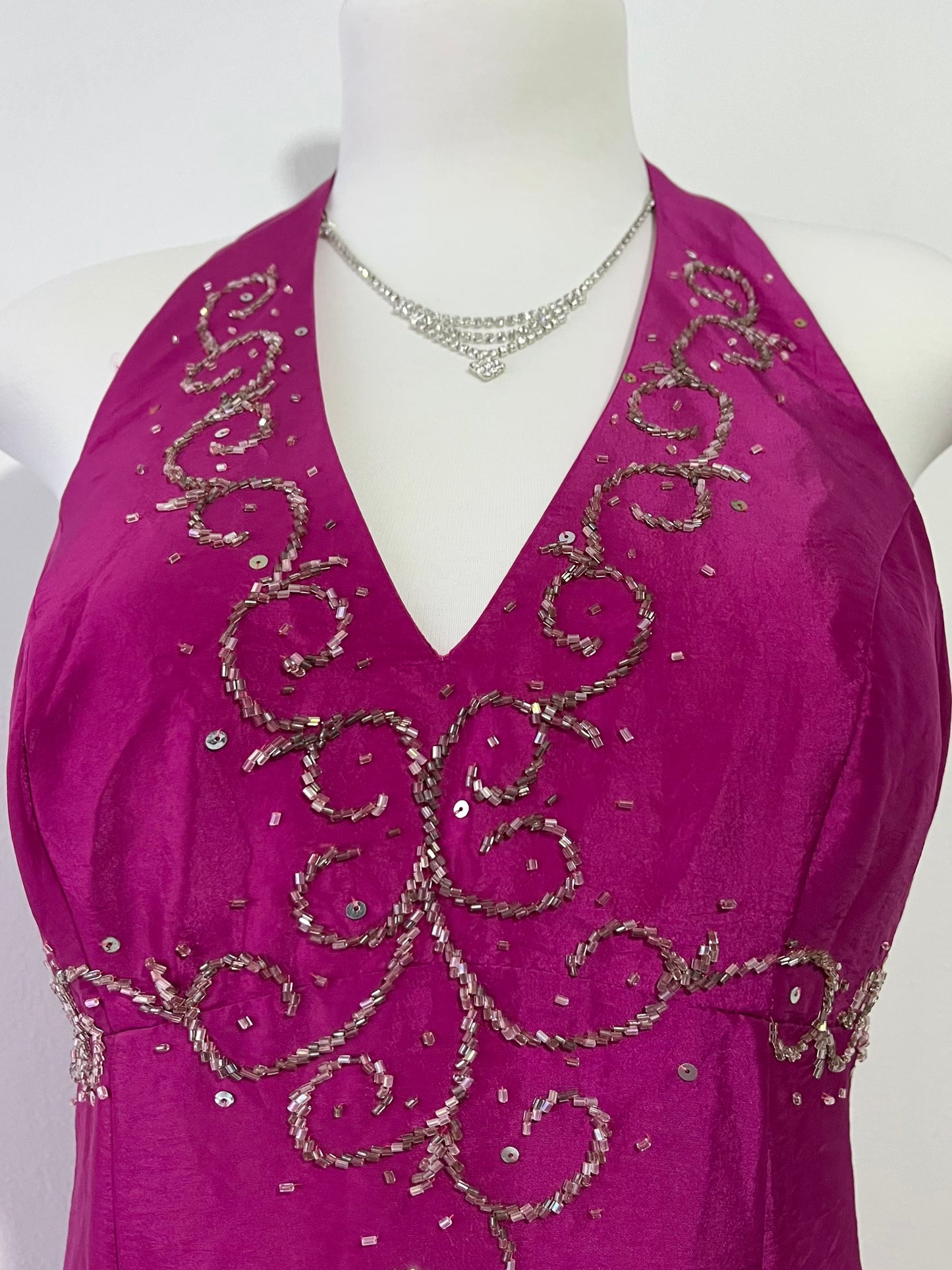 Fuchsia corset dress with exquisite hand sewn beadwork -Size M