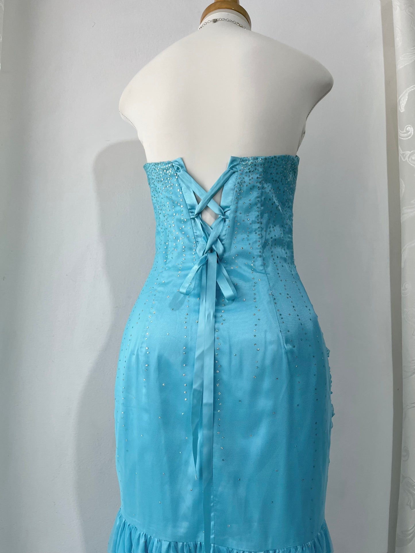 Light blue mermaid-style corset dress with silver sparkles-size S
