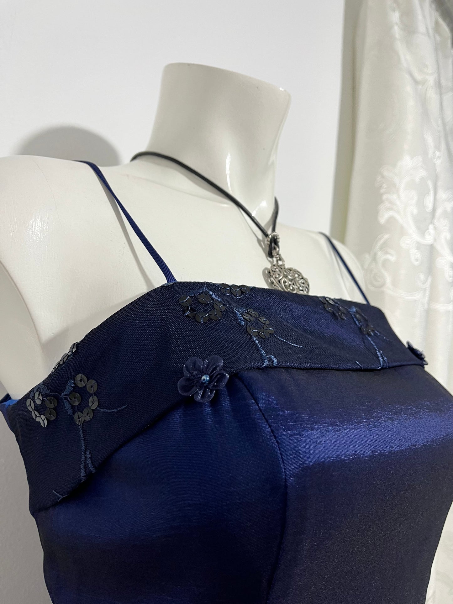 Iridescent blue dress with sequins and embroidered embellishments- size M/L