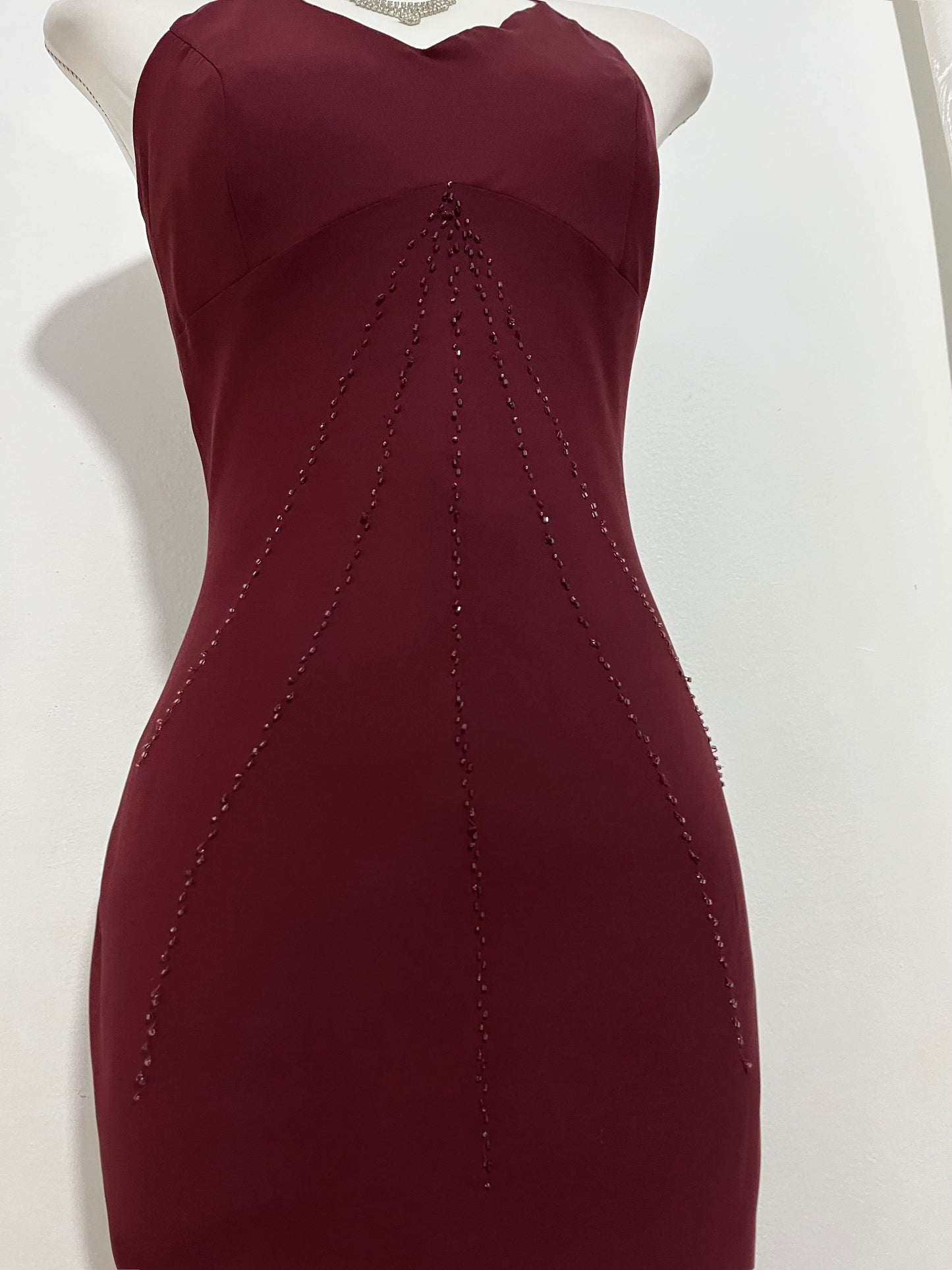Burgundy beaded dress