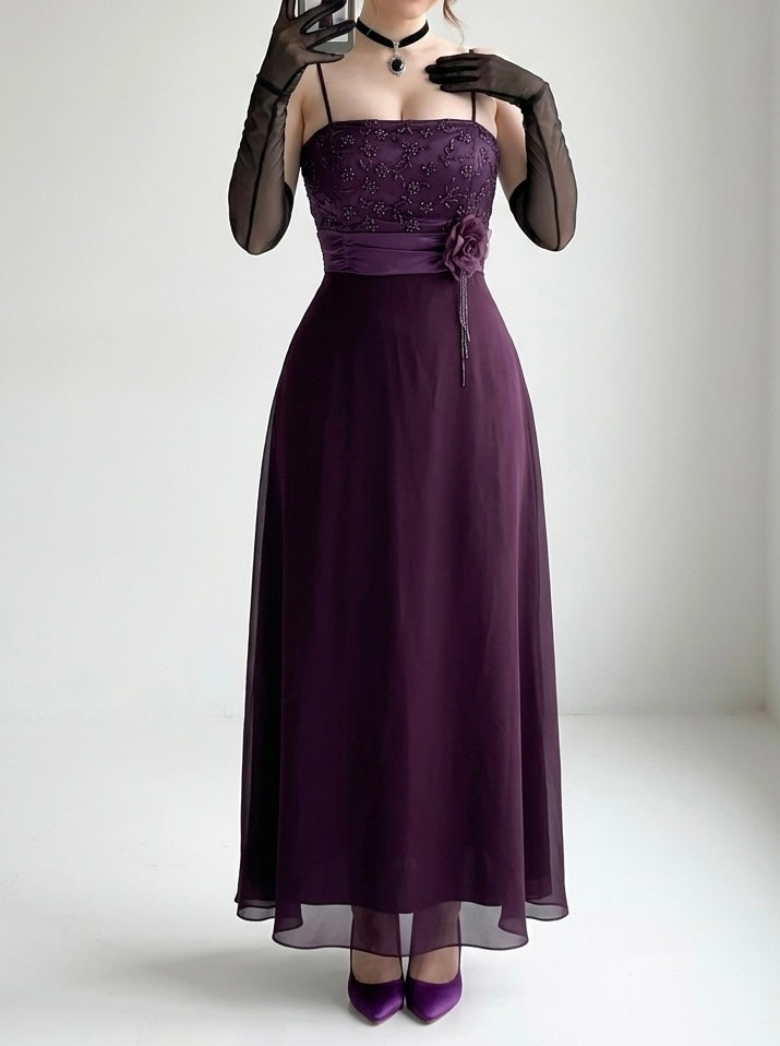 Royal purple corset dress with dangling embellishments and lace - size M