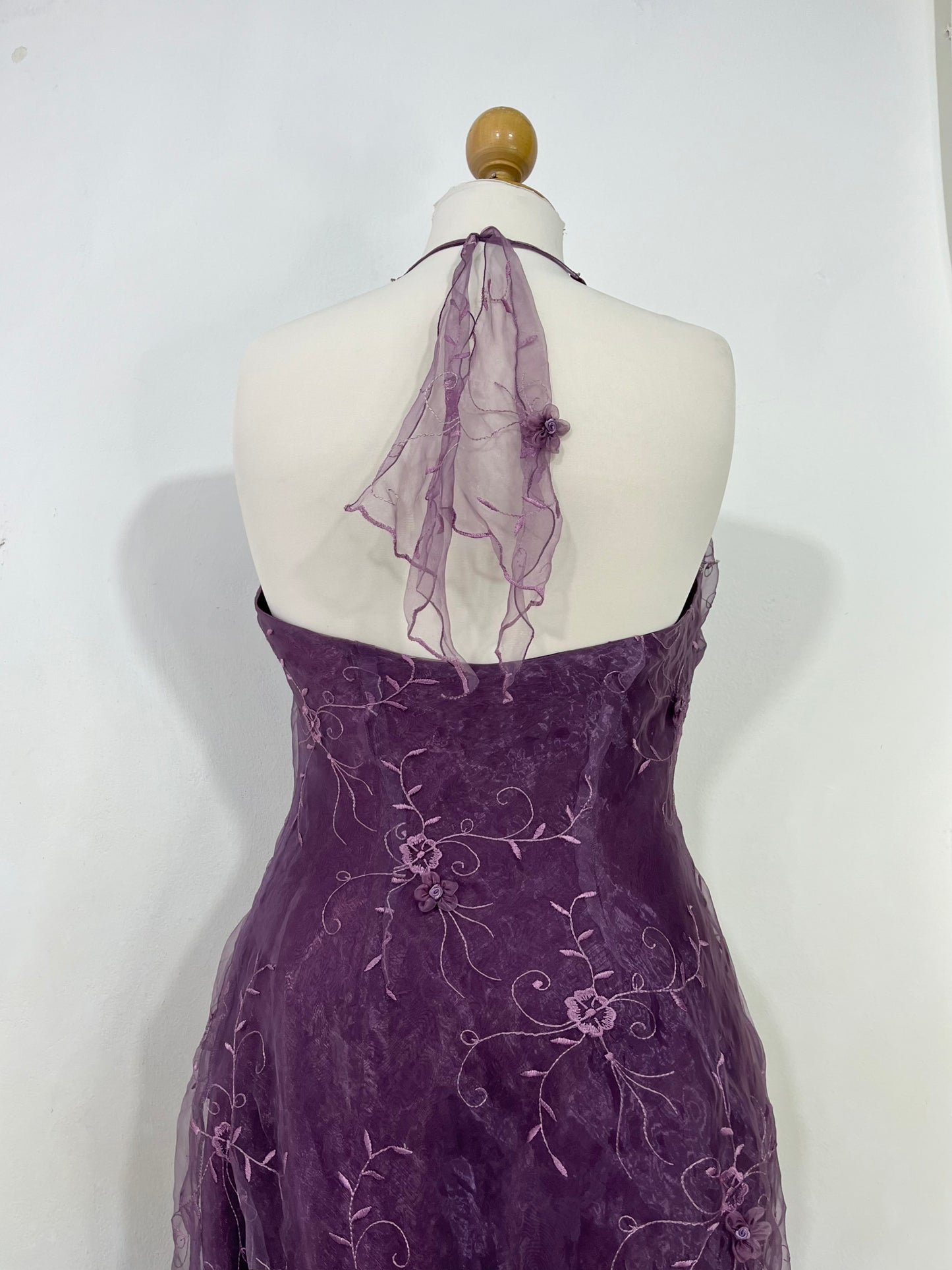 Vintage floral organza halter dress- size L/XL