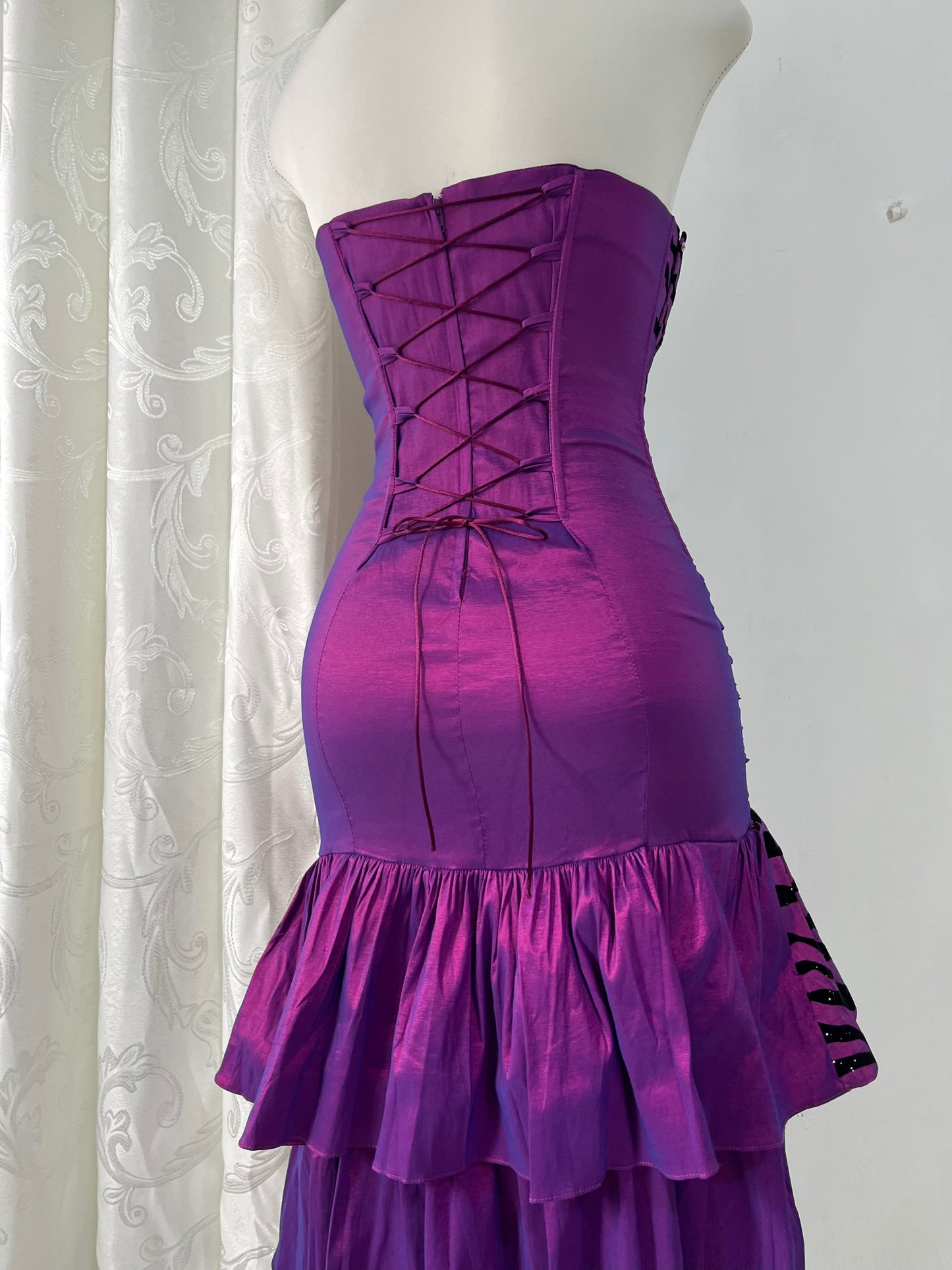 Vintage iridescent purple corset dress with matching bolero-size S