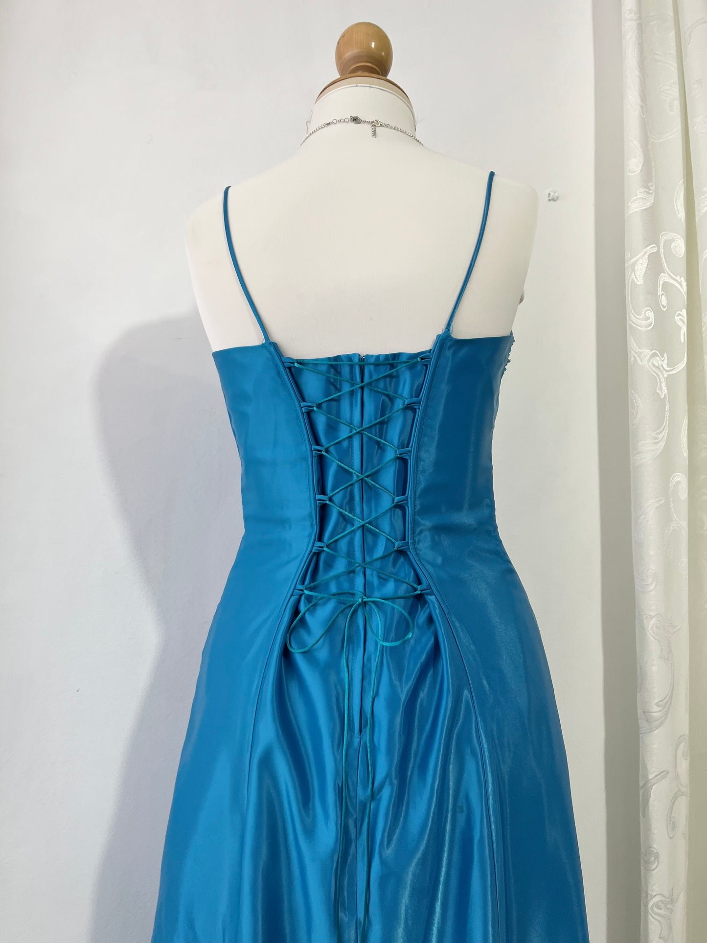 Capri blue corset dress with hand-embroidered embellishments-size L