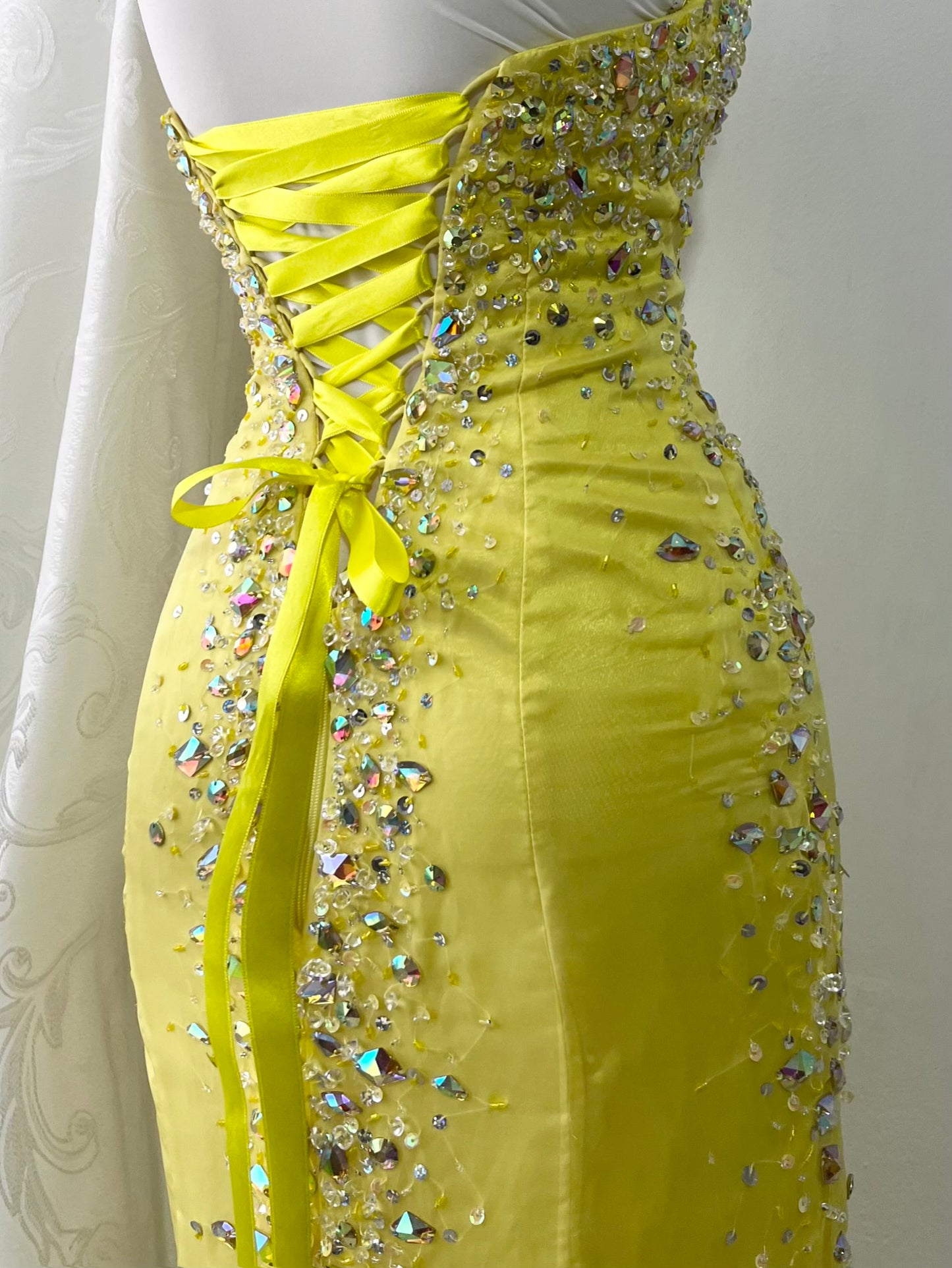 Mermaid style corset dress with exquisite hand embroidered rhinestones-size S