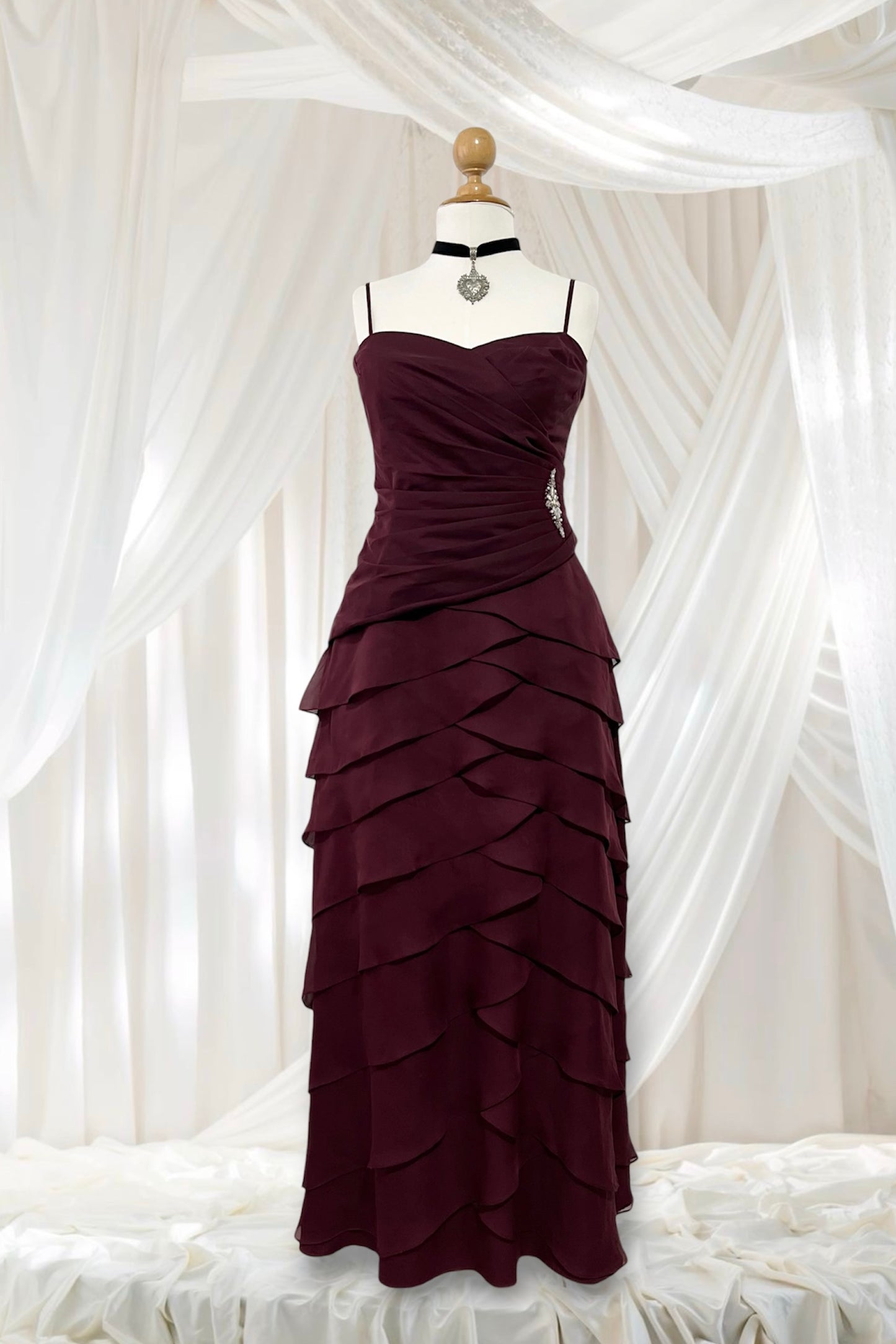 Burgundy layered dress with rhinestones- size M/L