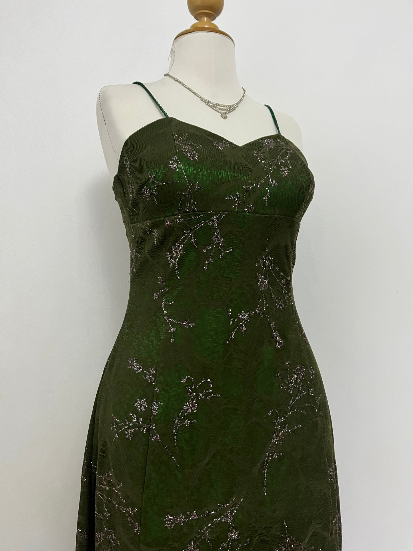 Vintage Y2K green dress with gray ang silver mesh - Size M