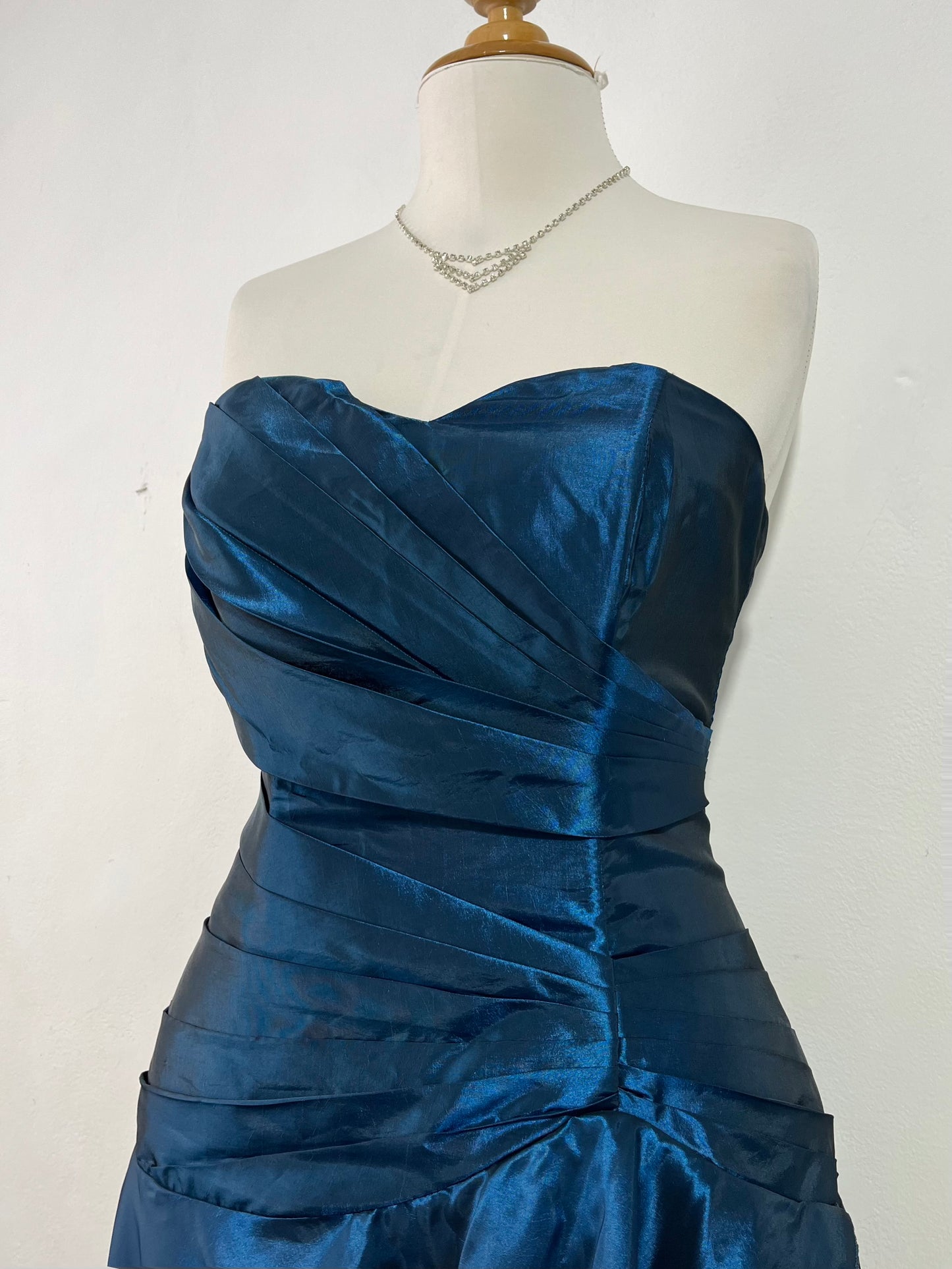 Dark blue iridescent taffeta corset dress- size L/XL