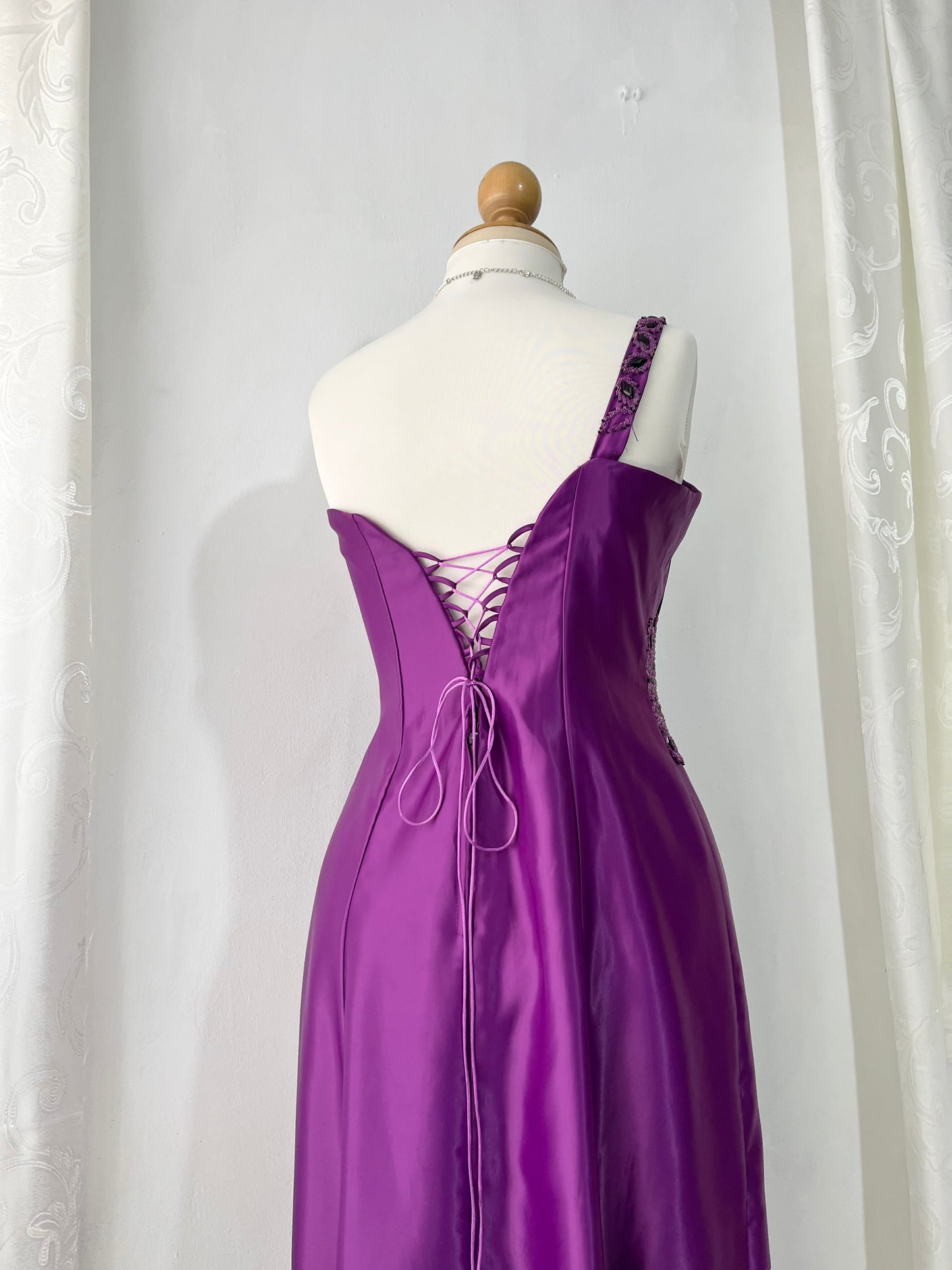 Asymmetrical corset gown dress with exquisite hand embroidery beads and rhinestones