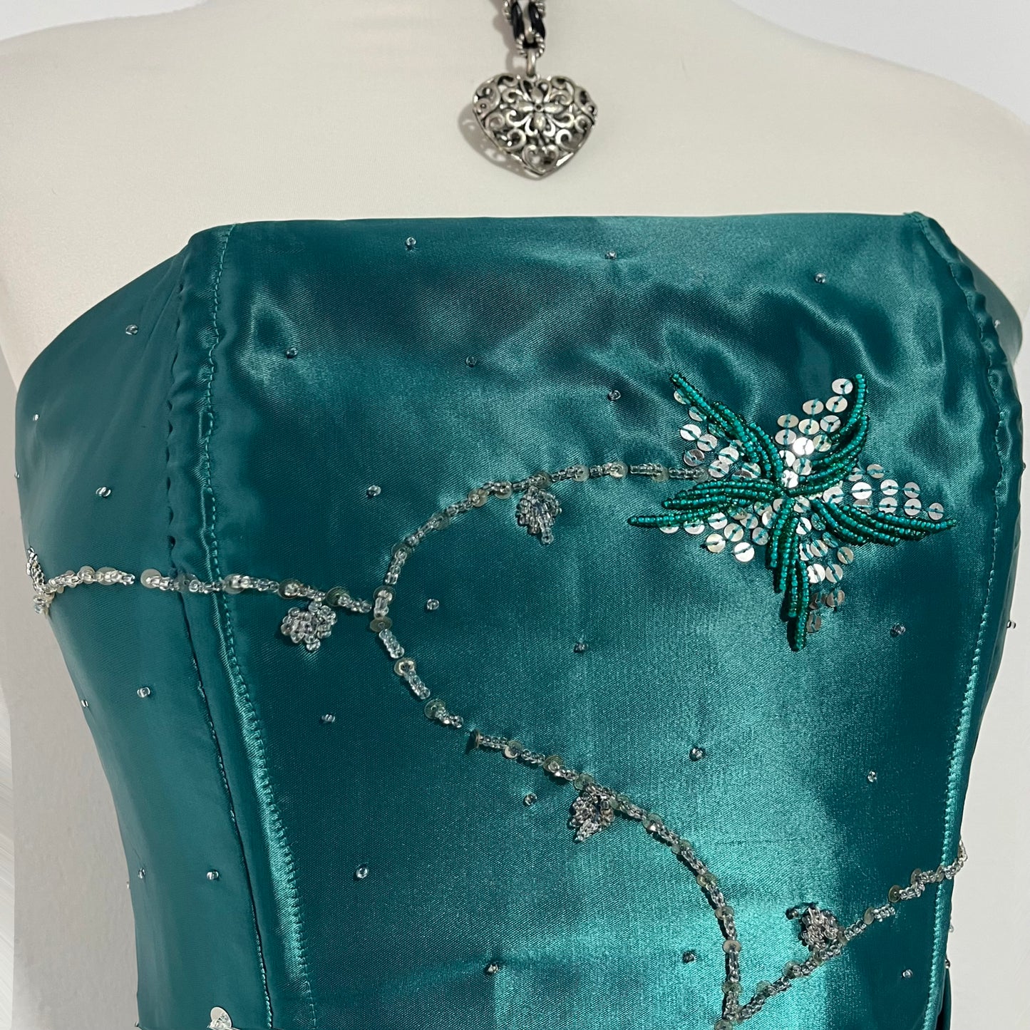 Emerald green corset dress with sequins and rhinestones- size M
