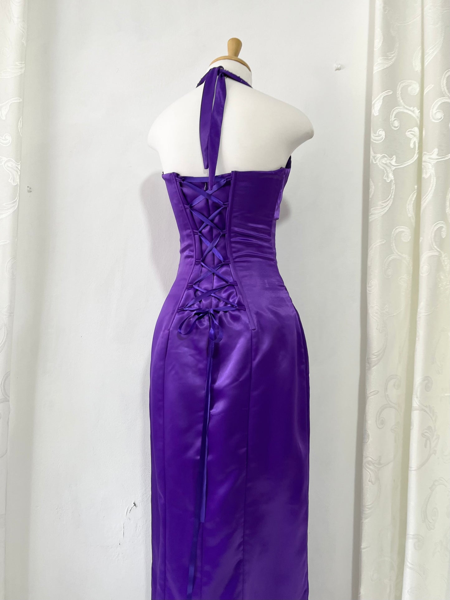 Royal purple corset gown with sequins and bead embellishments-size S