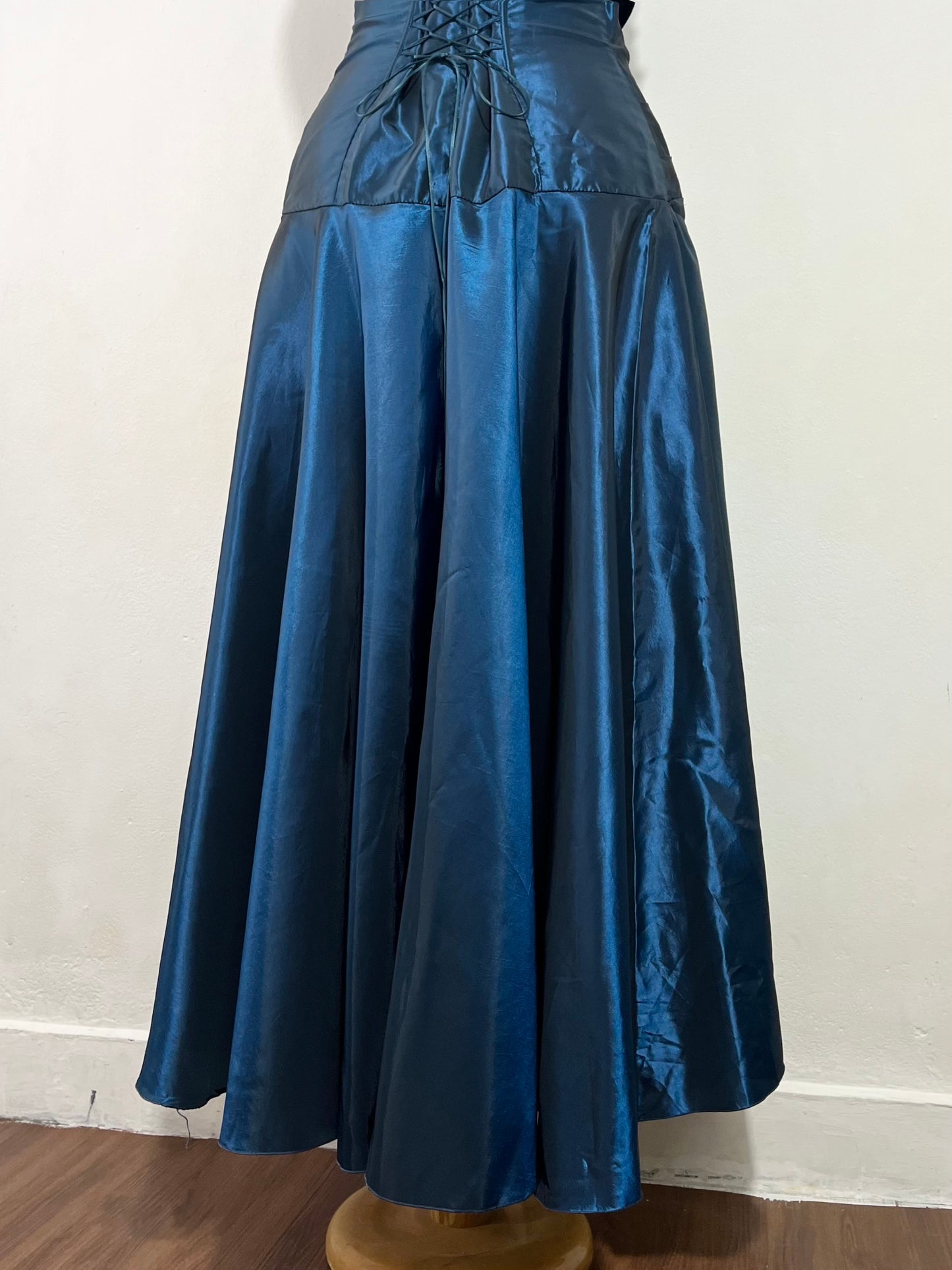 Dark blue iridescent taffeta corset dress- size L/XL