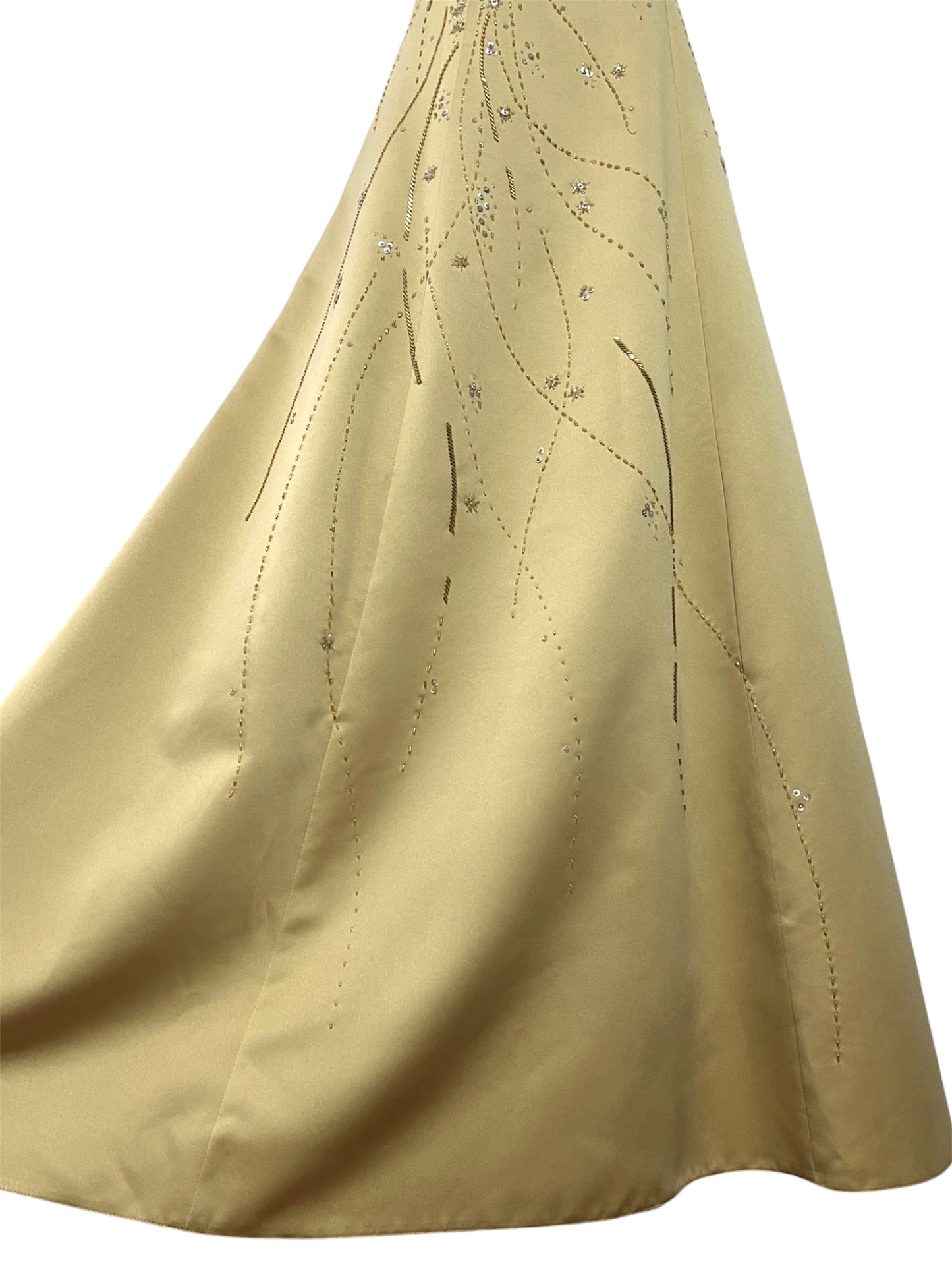Champagne evening dress with exquisite handmade floral embroidery- size S