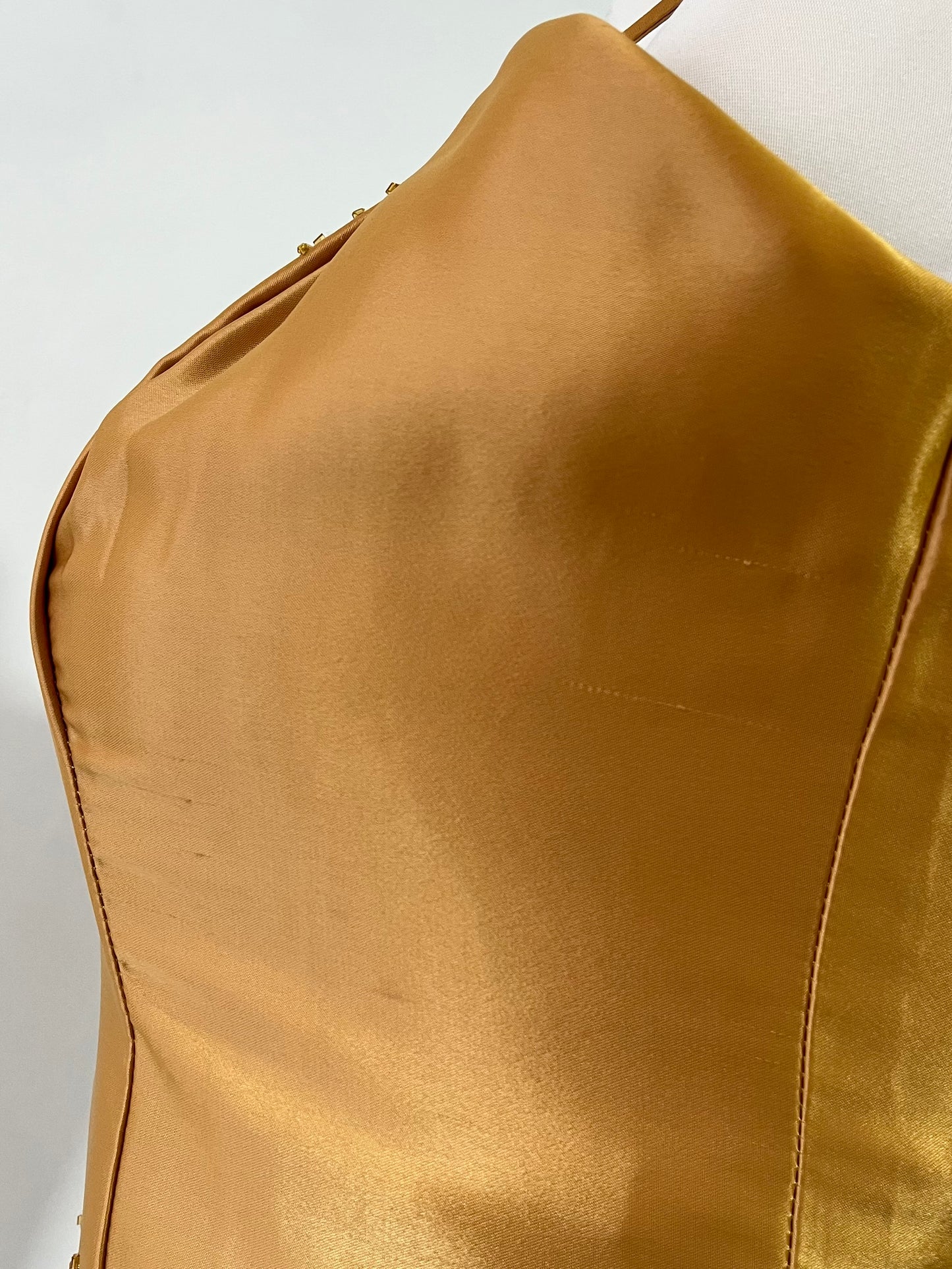 Honey yellow corset dress with hand embroidered rhinestones and beads-size L