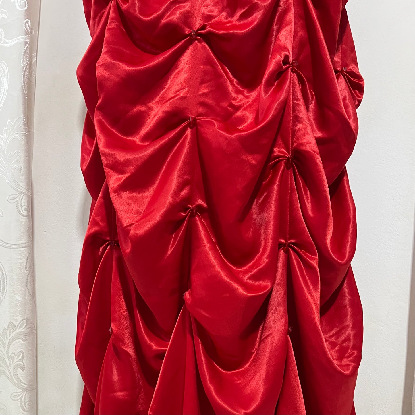 Red strapless corset evening gown with sequins and hand-sewn rhinestones- size M/L