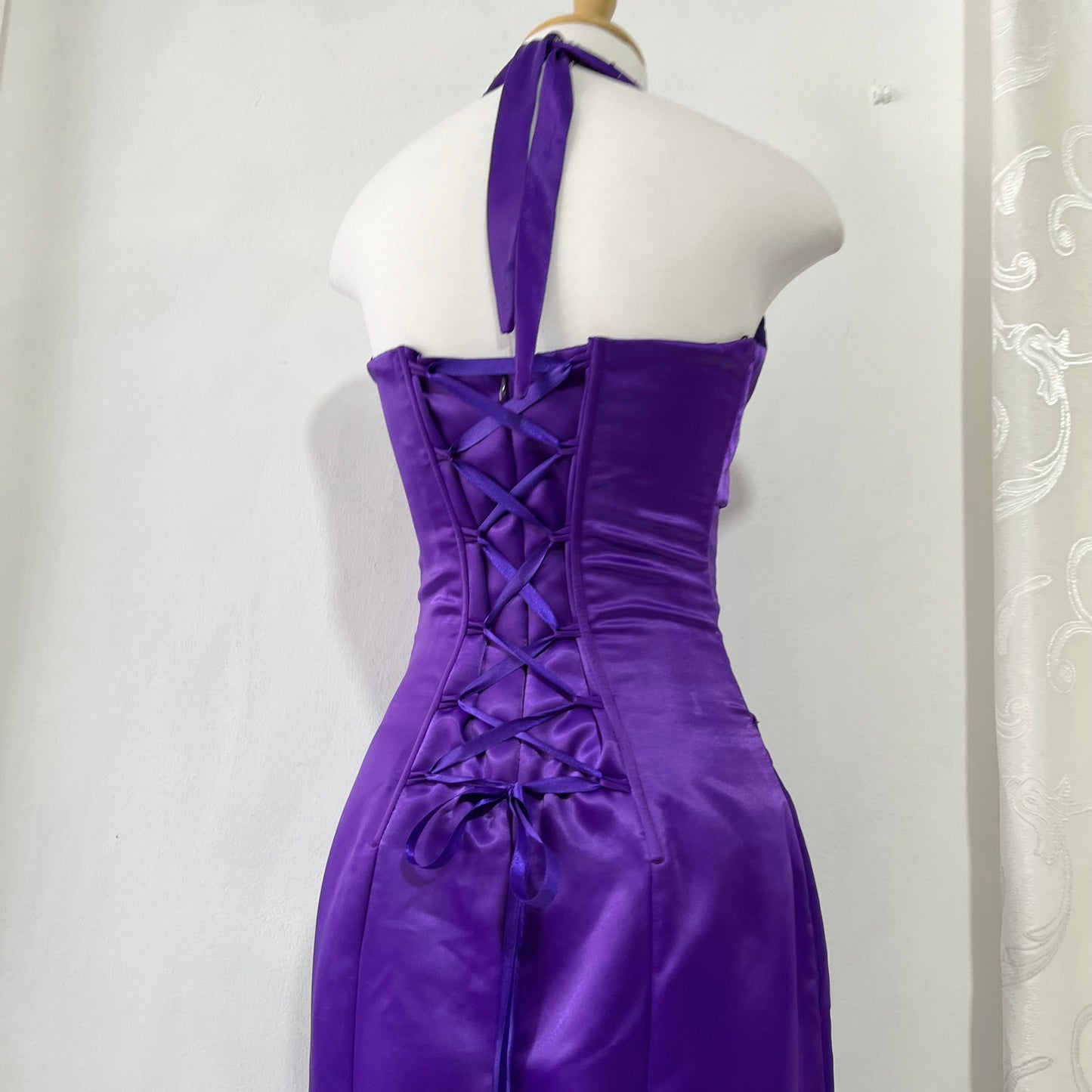 Royal purple corset gown with sequins and bead embellishments-size S
