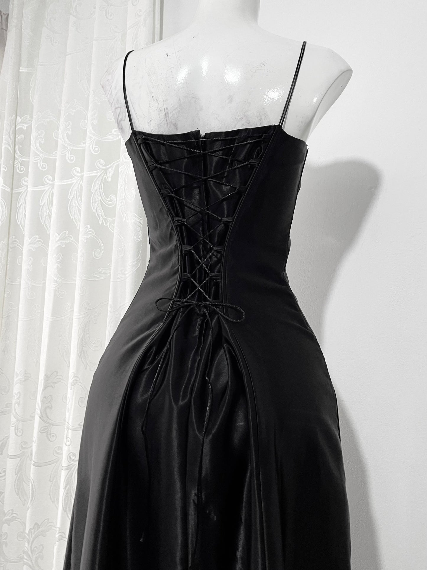 Noir and ivory corset dress with floral embroidery- size S