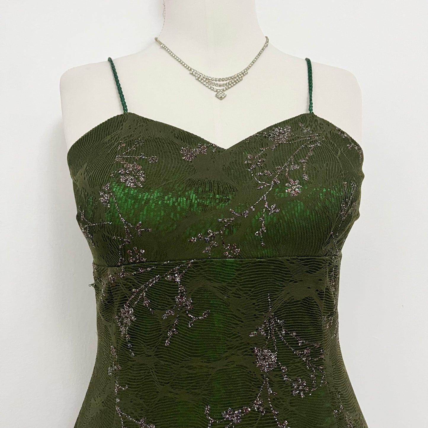 Vintage Y2K green dress with gray ang silver mesh - Size M