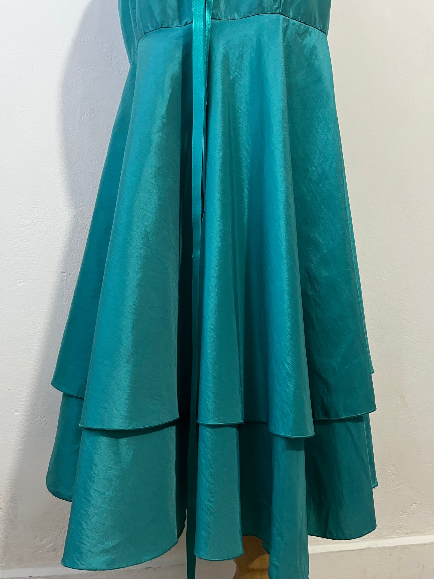 Teal mermaid style corset dress with hand embroidered rhinestones and beads-size S