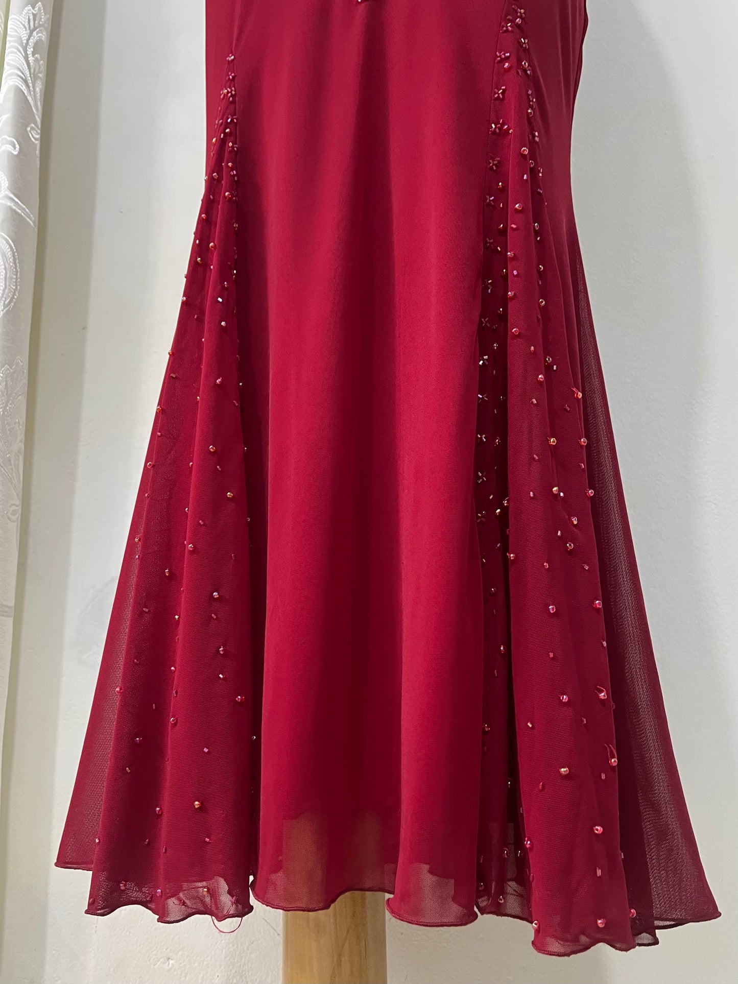 Red dress with rhinestone and fine sequin embroidery