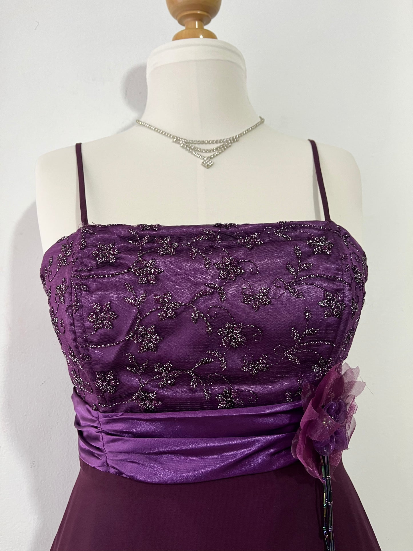 Royal purple corset dress with dangling embellishments and lace - size M