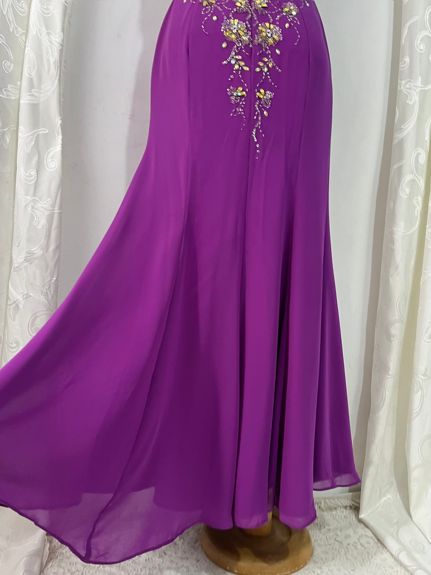Amethyst purple dress with exquisite floral embroidery, rhinestones and embellishments-size S/M