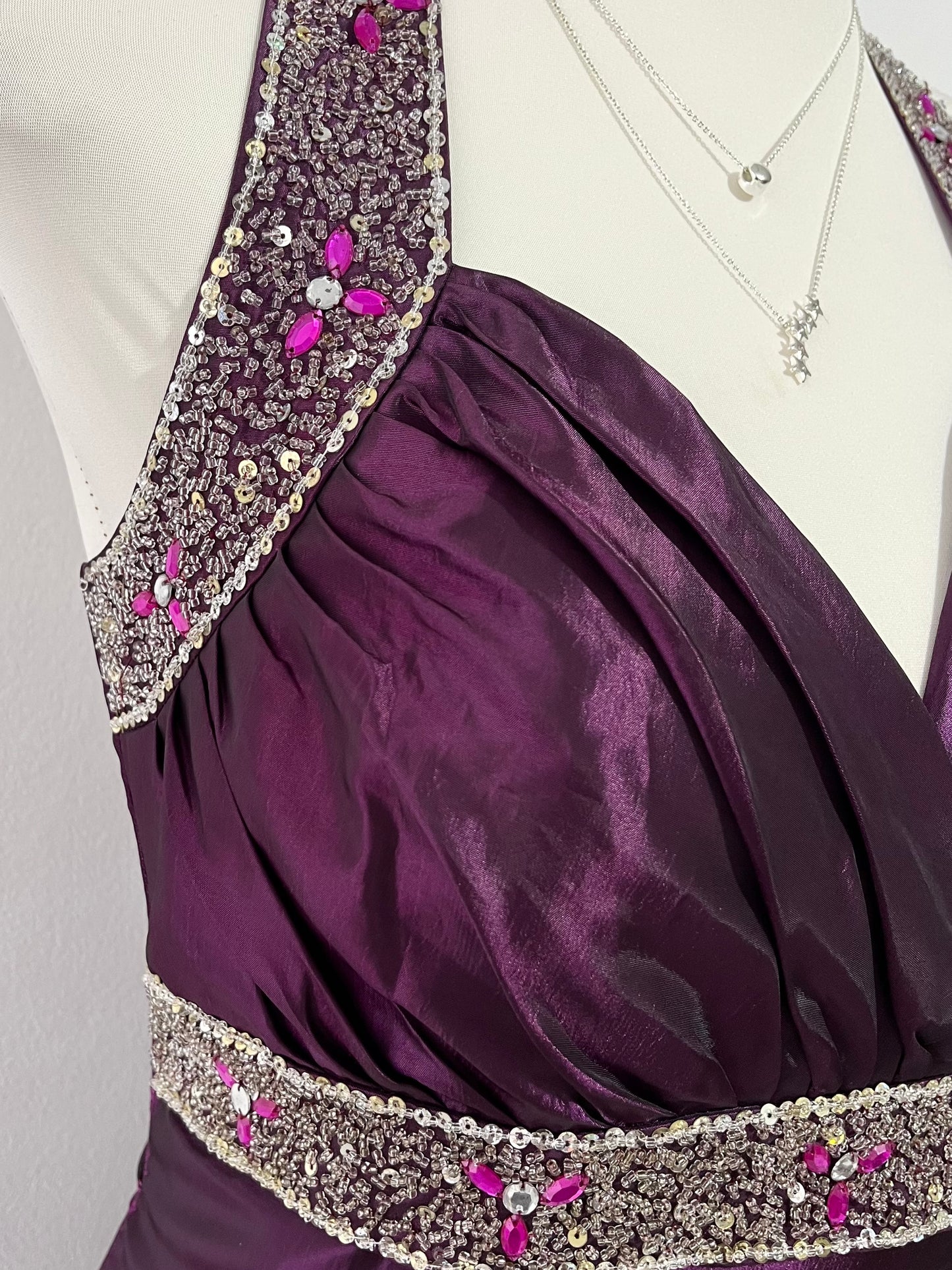 Vintage iridescent purple corset dres with rhinestones