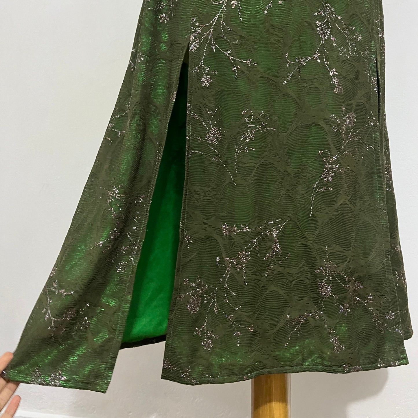 Vintage Y2K green dress with gray ang silver mesh - Size M